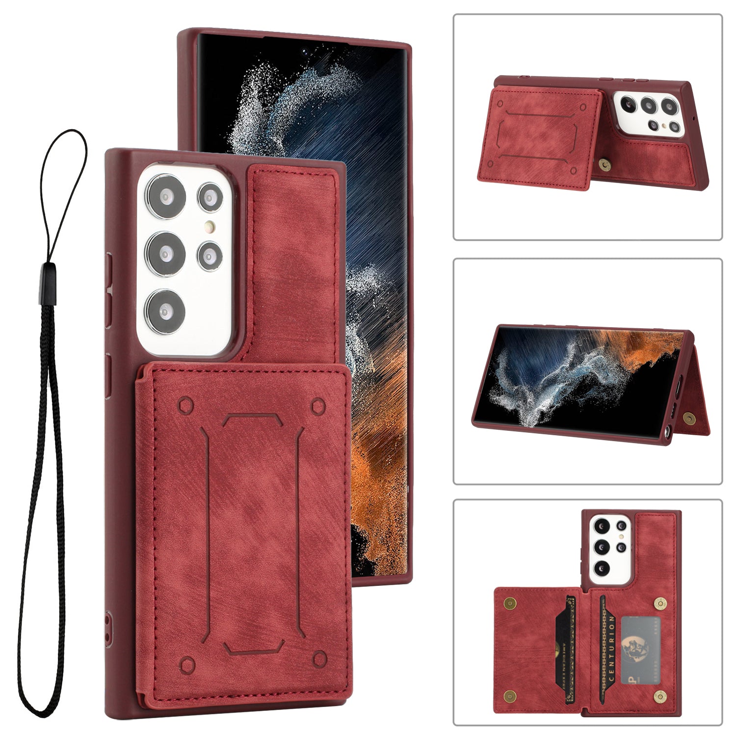 For Samsung Galaxy S23 Ultra Anti-scratch PU Leather Coated TPU Phone Case Dual Card Holder Kickstand Magnetic Cover