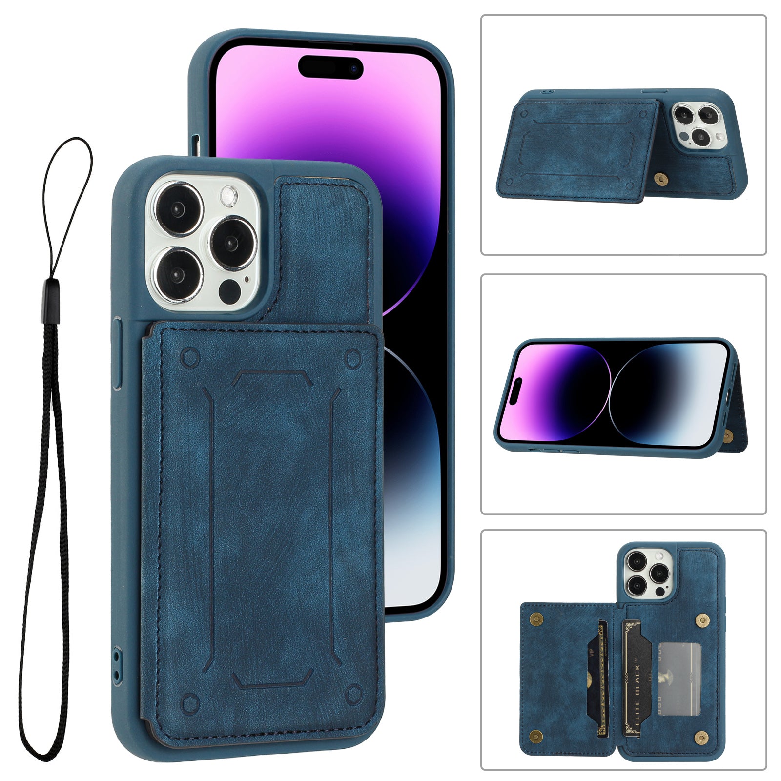 For iPhone 14 Pro Max Shockproof PU Leather Coated TPU Phone Case Dual Card Holder Kickstand Magnetic Cover