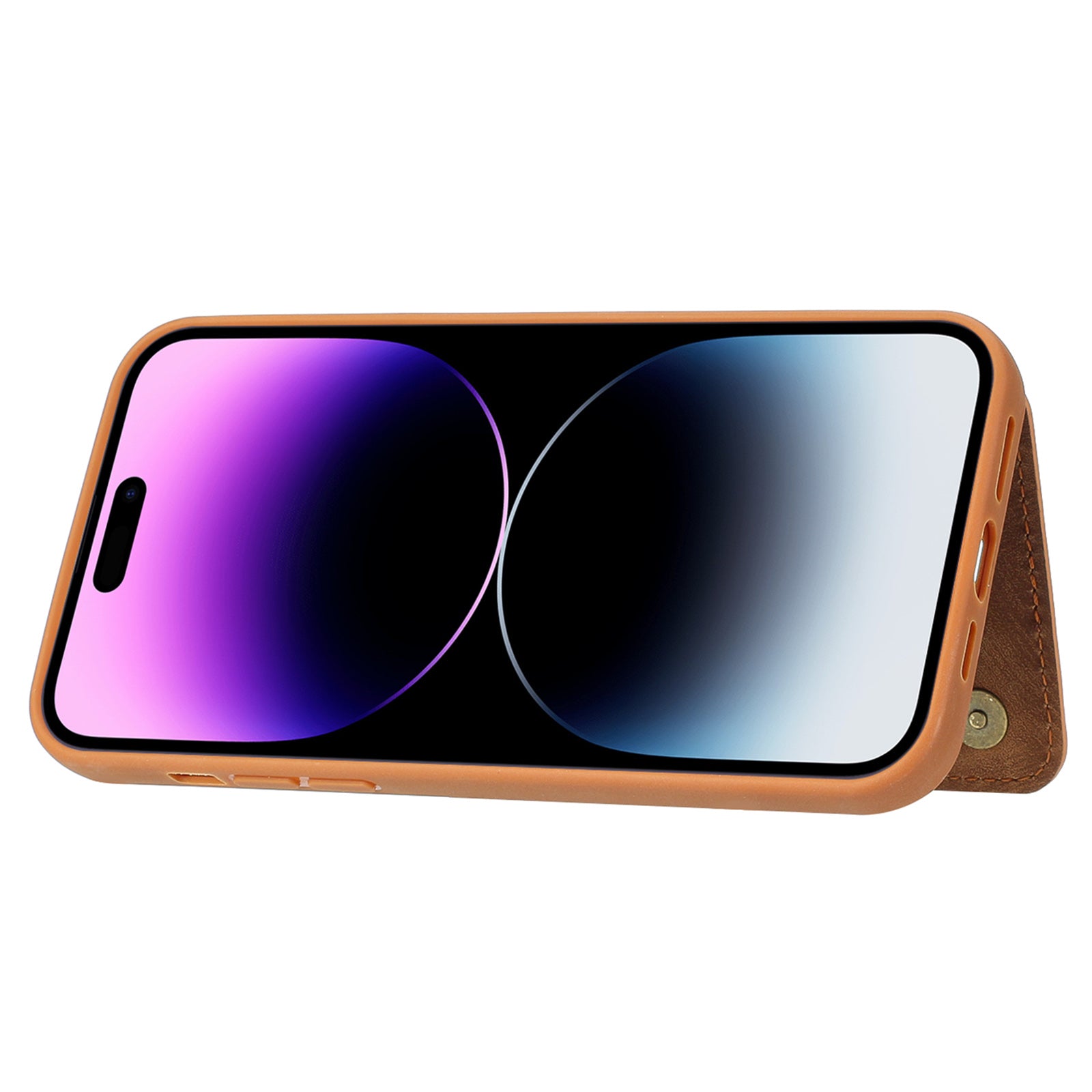 For iPhone 14 Pro Max Shockproof PU Leather Coated TPU Phone Case Dual Card Holder Kickstand Magnetic Cover