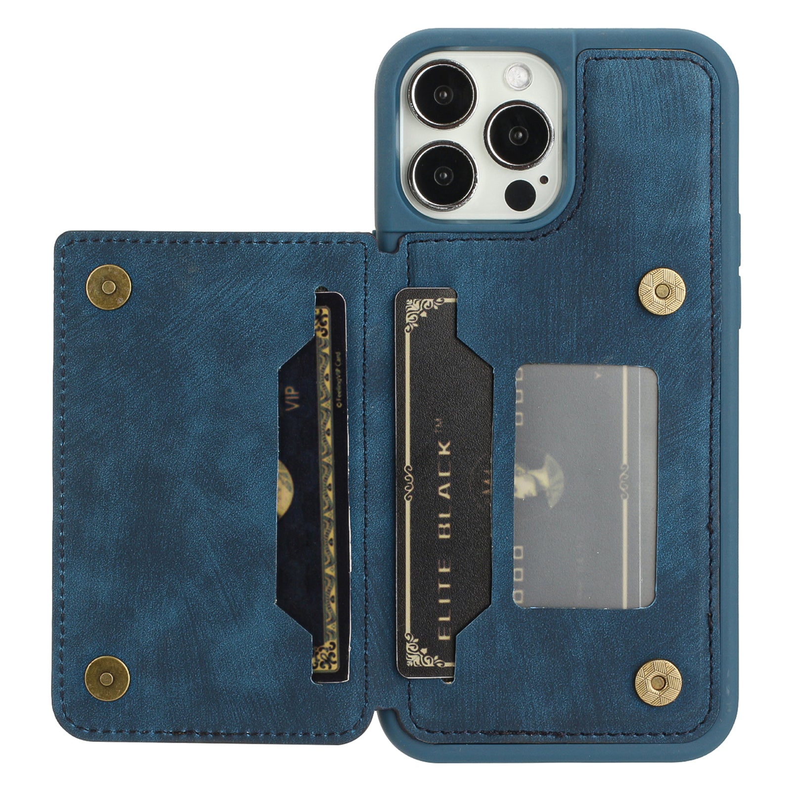 For iPhone 14 Pro Bump Proof PU Leather Coated TPU Phone Case Dual Card Holder Kickstand Magnetic Cover