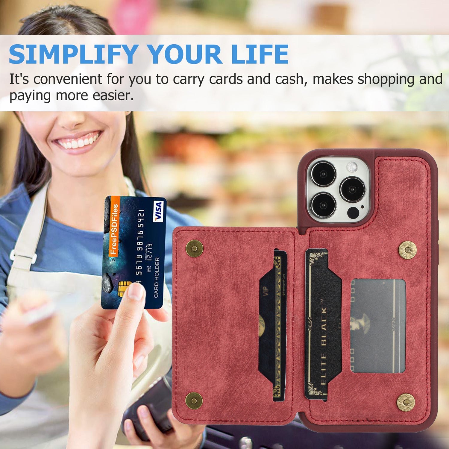 For iPhone 14 Pro Bump Proof PU Leather Coated TPU Phone Case Dual Card Holder Kickstand Magnetic Cover