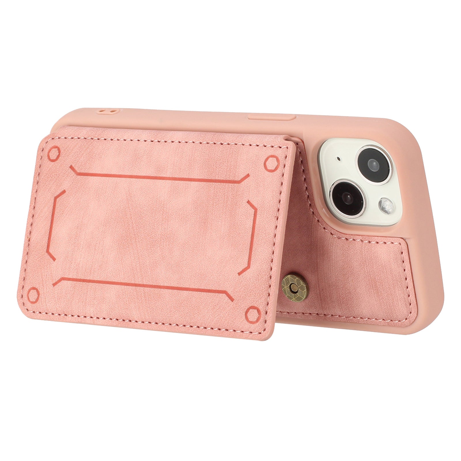 Back Shell for iPhone 14 Plus Fall Protection PU Leather Coated TPU Phone Case Dual Card Holder Kickstand Magnetic Cover