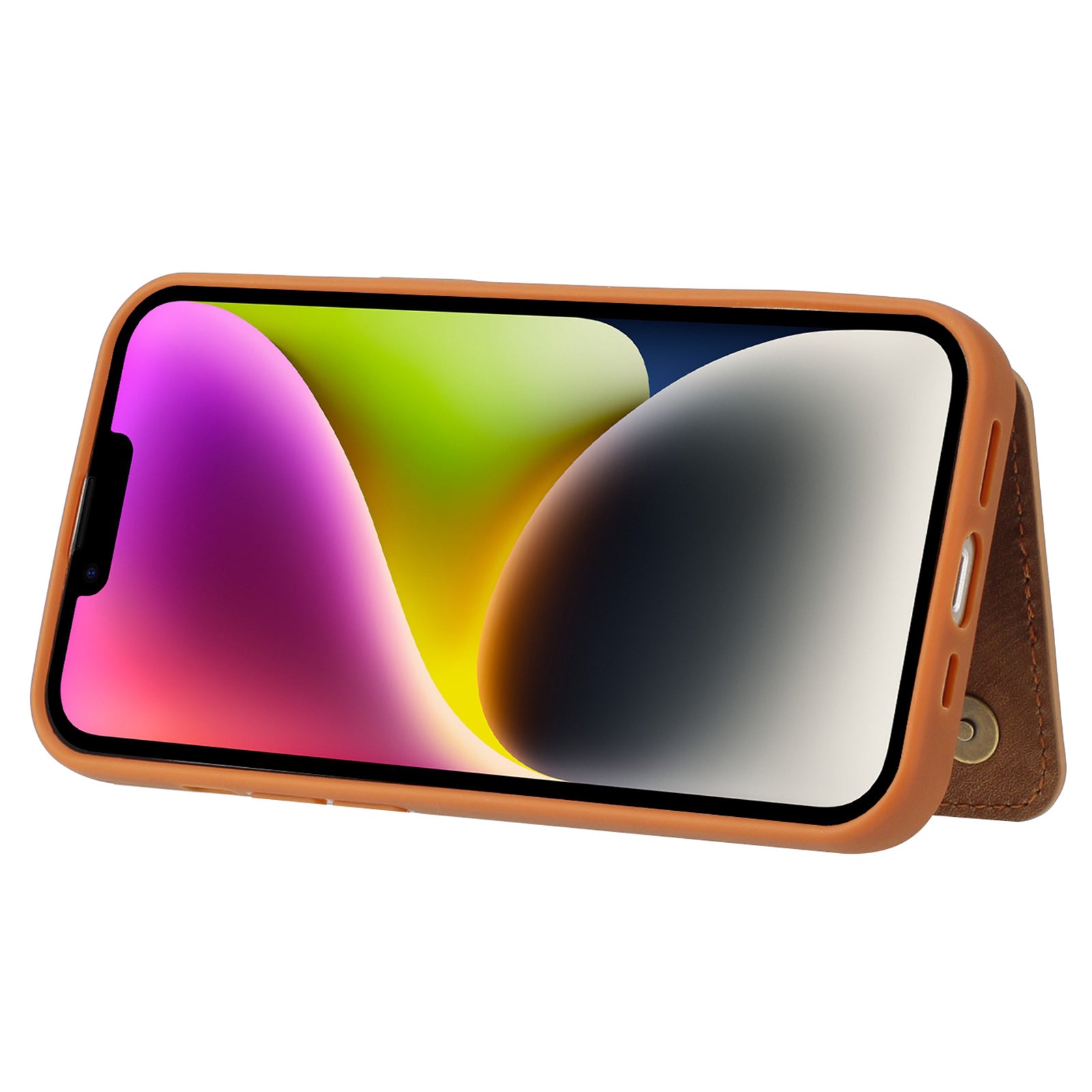 Back Shell for iPhone 14 Plus Fall Protection PU Leather Coated TPU Phone Case Dual Card Holder Kickstand Magnetic Cover