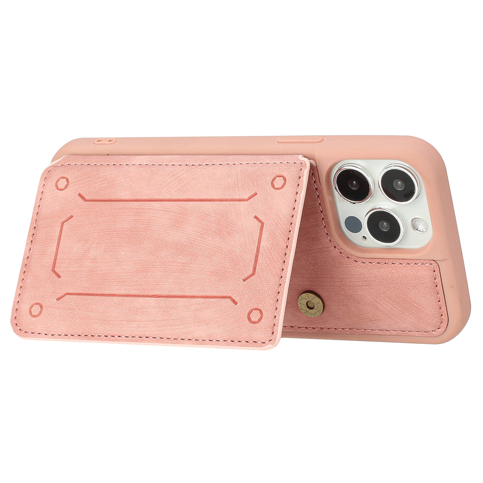 Back Shell for iPhone 13 Pro 6.1 inch Anti-collision PU Leather Coated TPU Phone Case Dual Card Holder Kickstand Magnetic Cover