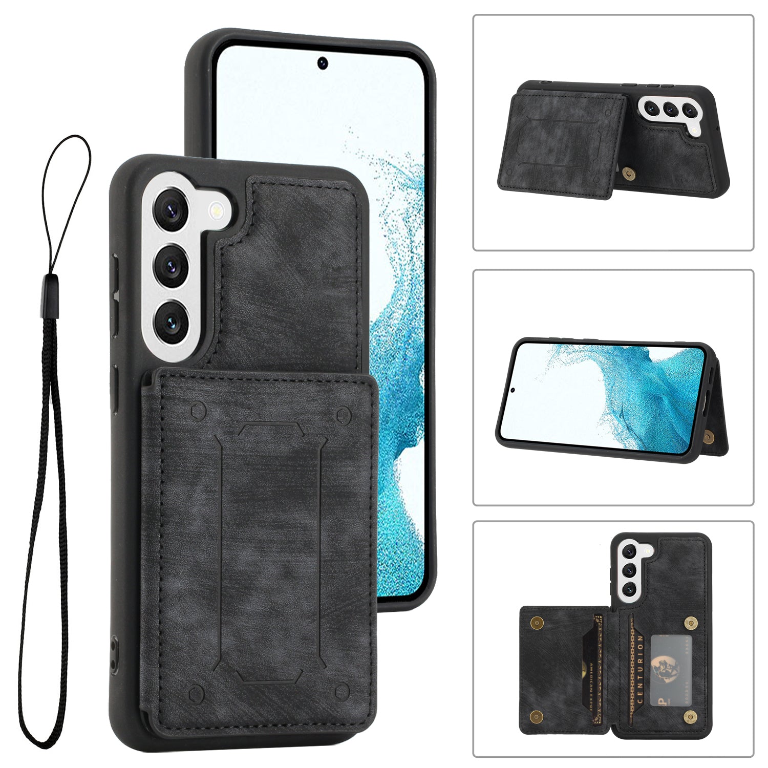 Back Shell for Samsung Galaxy S23 Dual Card Holder PU Leather Coated TPU Phone Case Magnetic Cover with Kickstand