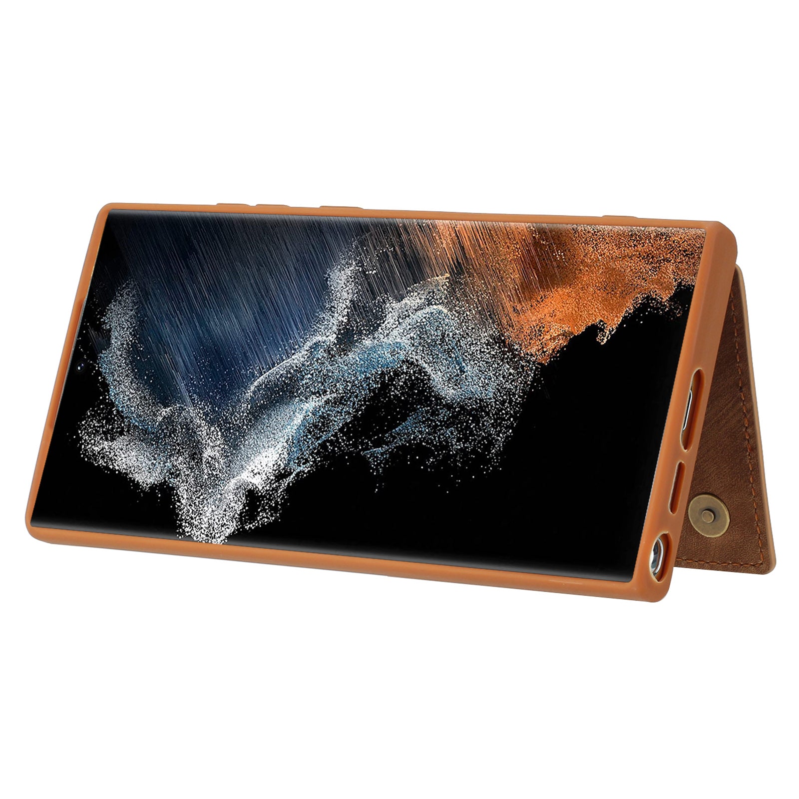 Back Shell for Samsung Galaxy S22 Ultra 5G Anti-fingerprint PU Leather Coated TPU Phone Case Dual Card Holder Kickstand Magnetic Cover