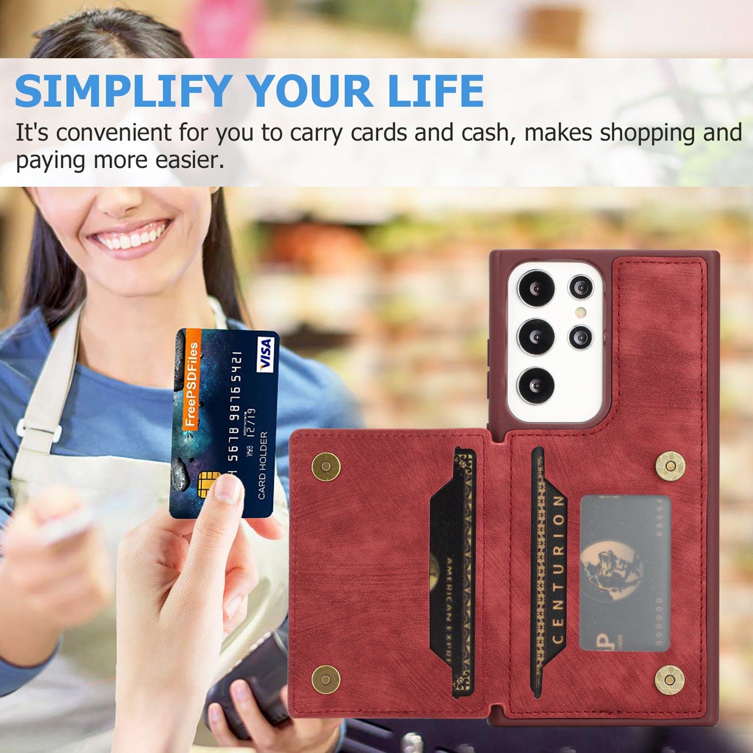 Back Shell for Samsung Galaxy S22 Ultra 5G Anti-fingerprint PU Leather Coated TPU Phone Case Dual Card Holder Kickstand Magnetic Cover