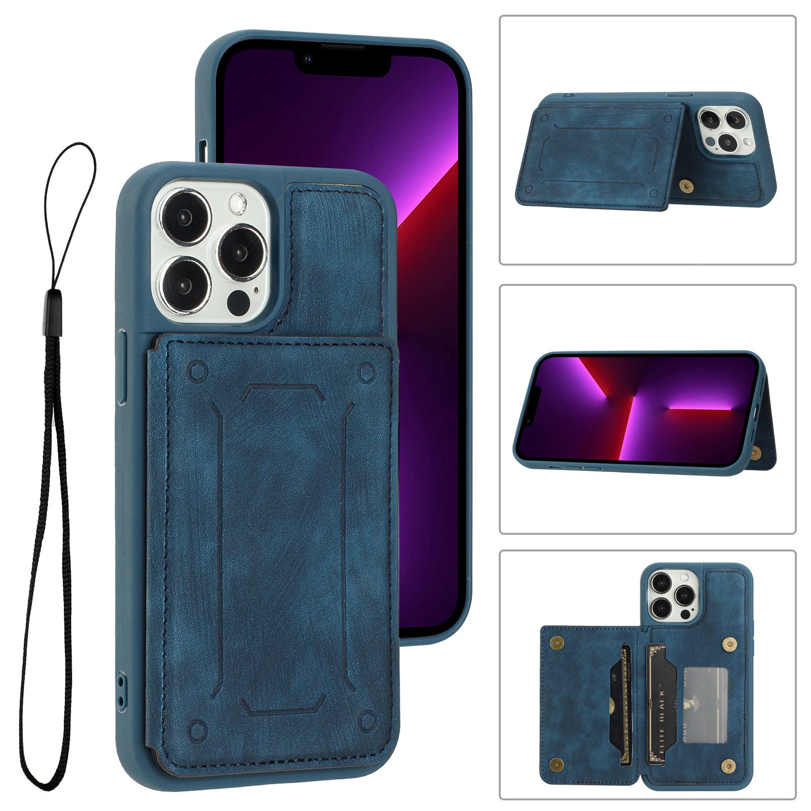 Back Shell for iPhone 13 Pro Max 6.7 inch Shock-absorbing PU Leather Coated TPU Phone Case Dual Card Holder Kickstand Magnetic Cover