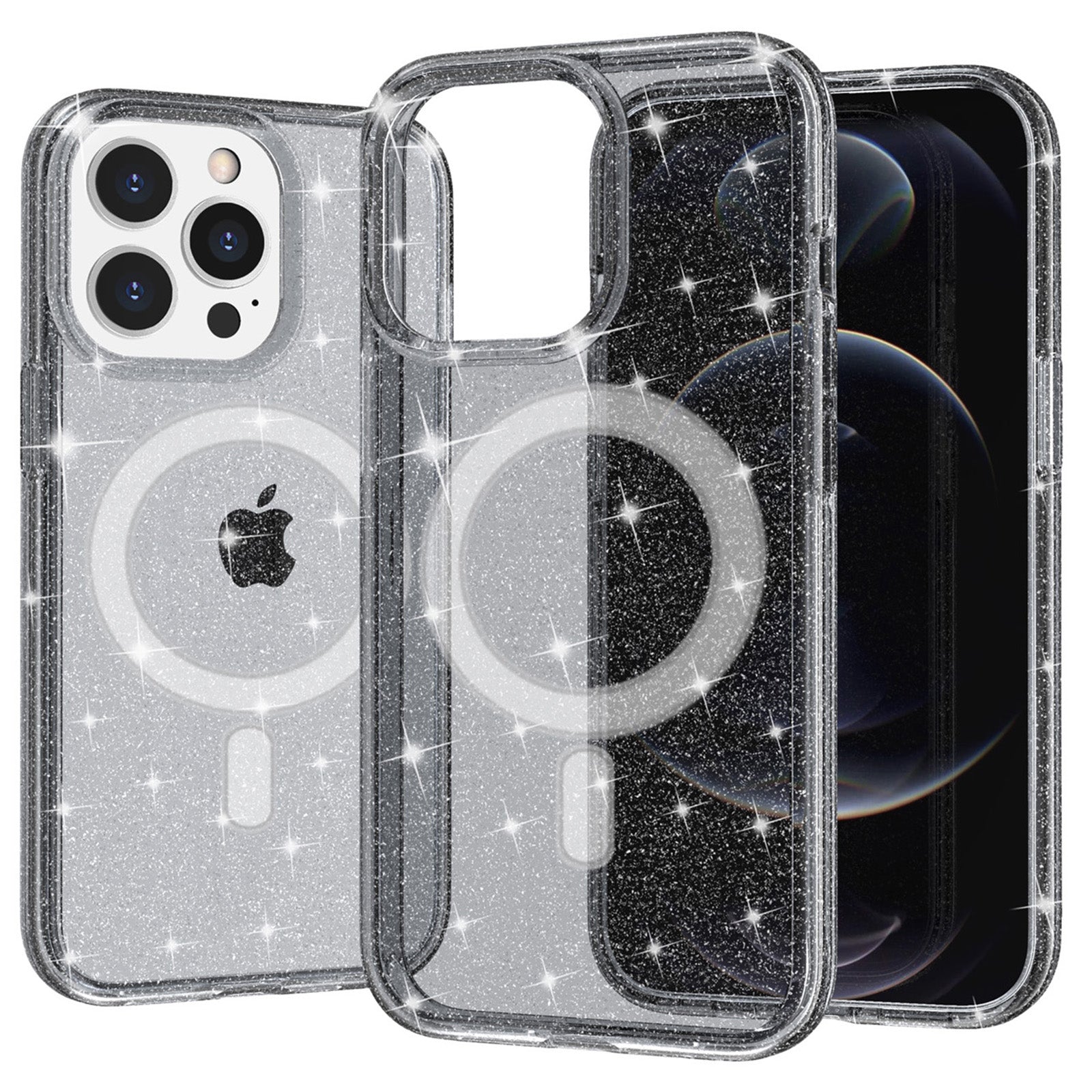 Magnetic Phone Case for iPhone 13 Pro Max 6.7 inch Glittery Powder Hard PC Soft TPU Shockproof Cover Compatible with MagSafe