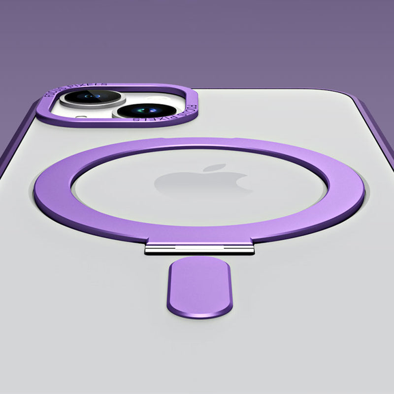 For iPhone 13 6.1 inch Compatible with MagSafe Shockproof Skin-touch Phone Case Electroplating Camera Frame Design PC TPU Kickstand Cover