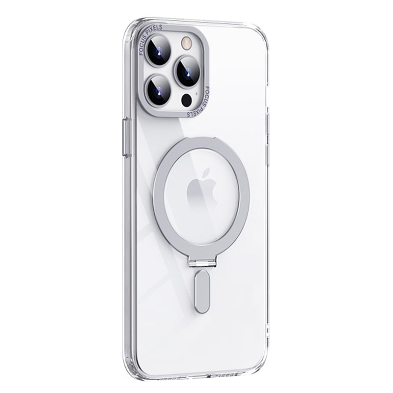 For iPhone 13 Pro Max 6.7 inch Compatible with MagSafe Skin-touch Phone Case Electroplating Camera Frame Design PC TPU Kickstand Cover