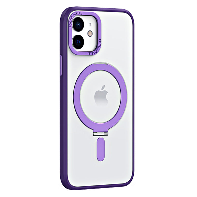 For iPhone 12 6.1 inch Skin-touch Phone Case Compatible with MagSafe Electroplating Camera Frame Design Scratch Resistant PC TPU Kickstand Cover