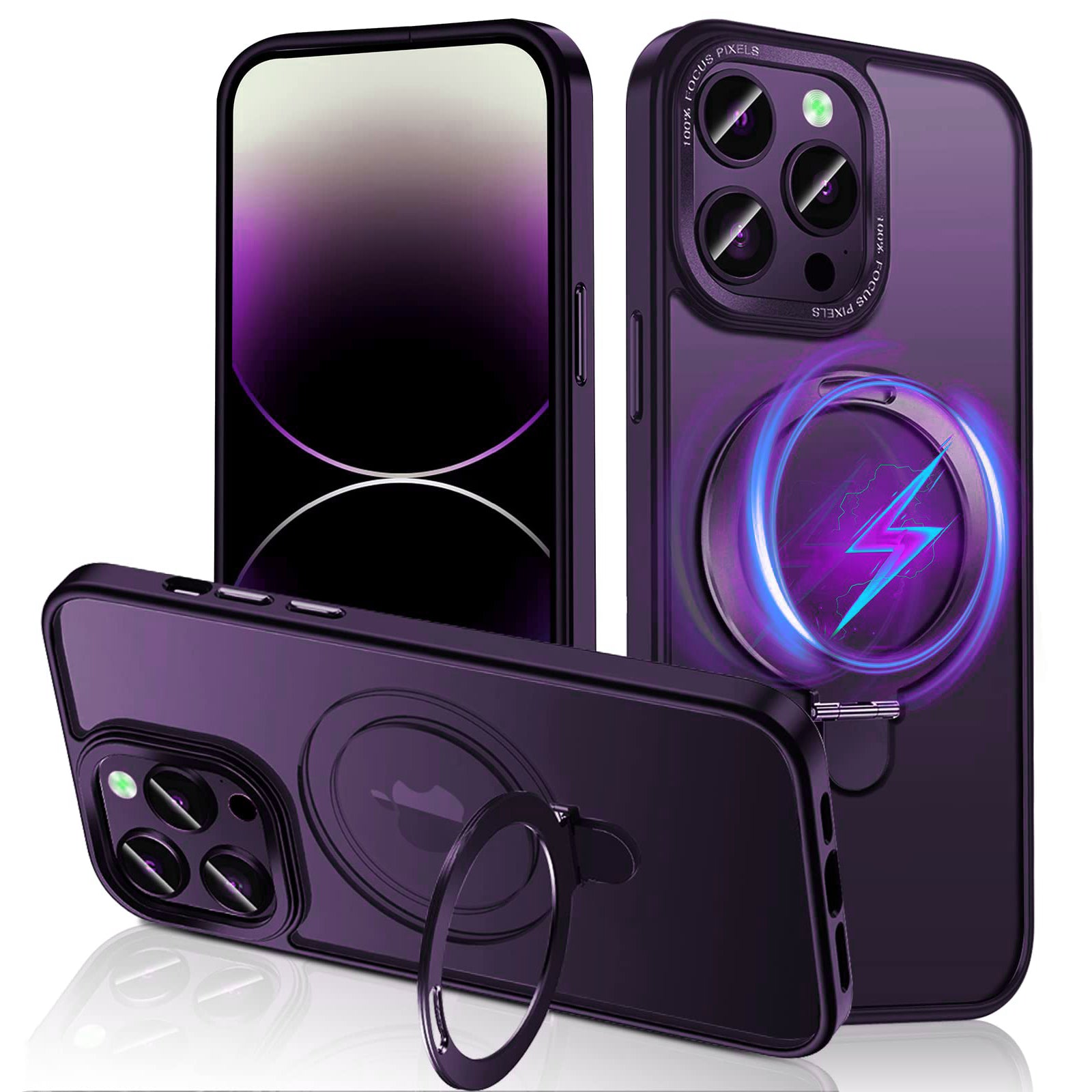 Phone Cover For iPhone 14 Pro Compatible with MagSafe Matte Phone Case Magnetic Ring Holder Kickstand