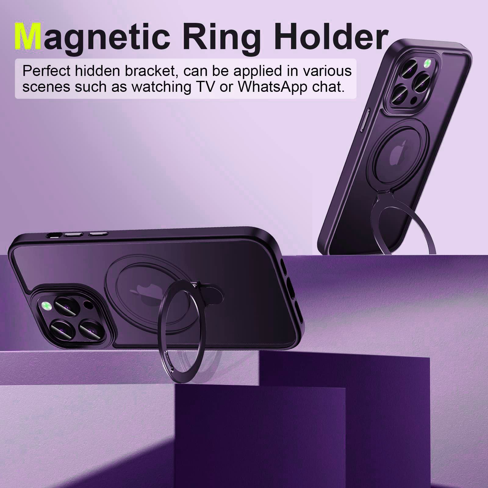 Phone Cover For iPhone 14 Pro Compatible with MagSafe Matte Phone Case Magnetic Ring Holder Kickstand