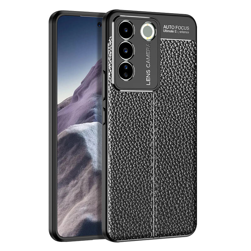 For vivo S16e 5G Anti-Scratch Cell Phone Case Soft TPU Cover Litchi Texture Phone Shell