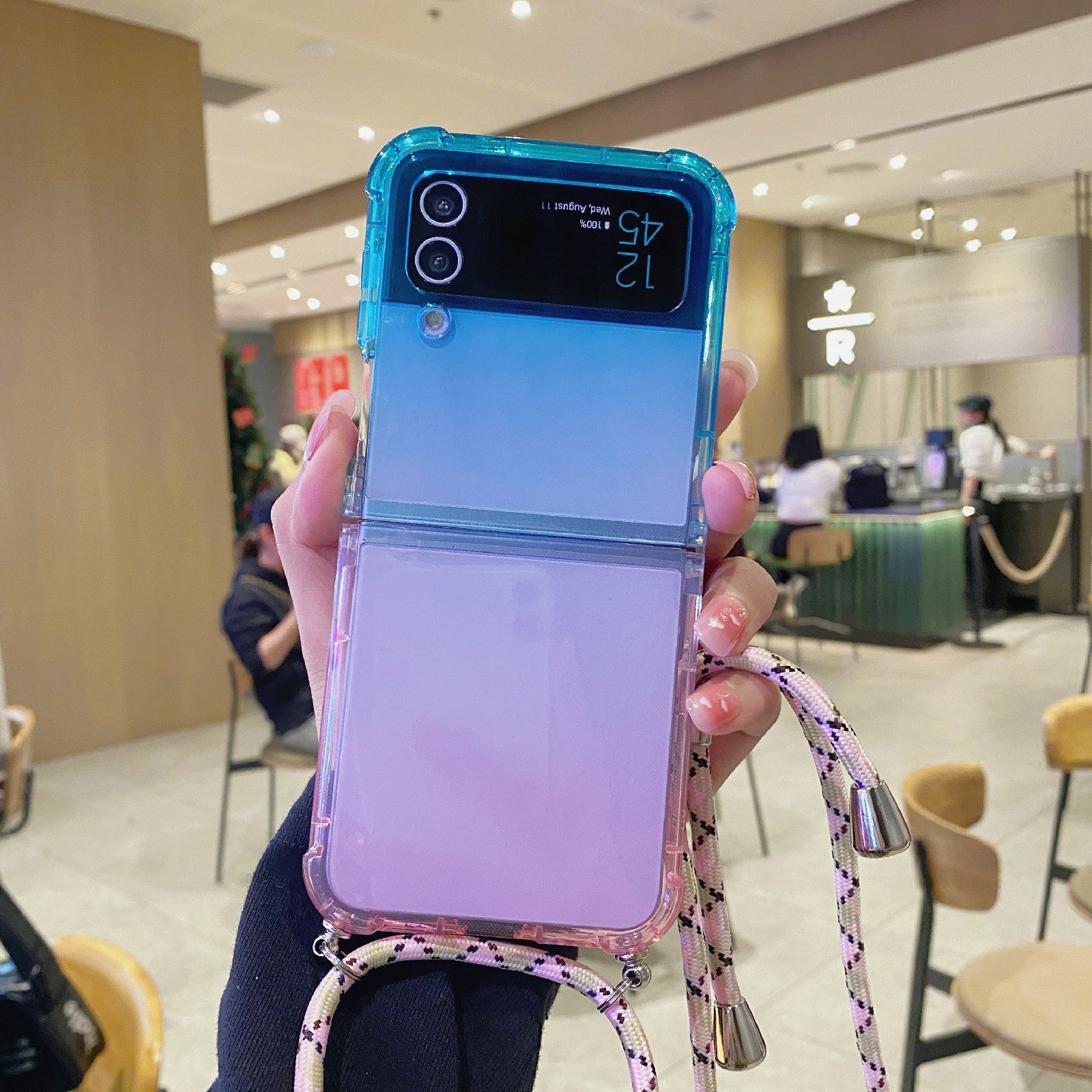 For Samsung Galaxy Z Flip3 5G Gradient Color TPU Phone Case Drop-proof Back Cover with Lanyard