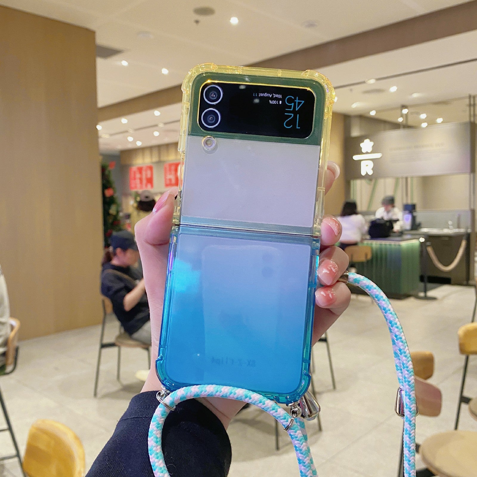 For Samsung Galaxy Z Flip3 5G Gradient Color TPU Phone Case Drop-proof Back Cover with Lanyard