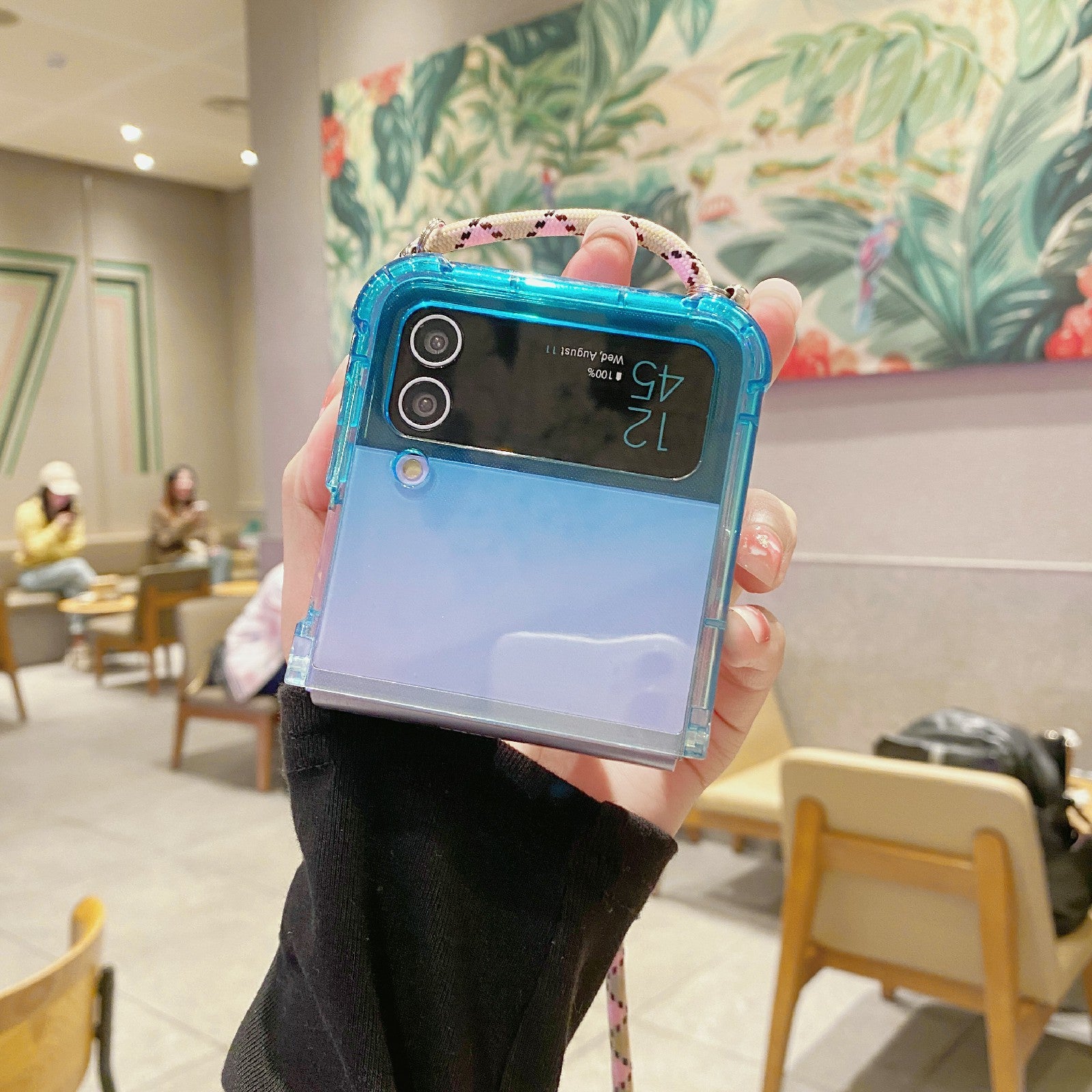 For Samsung Galaxy Z Flip3 5G Gradient Color TPU Phone Case Drop-proof Back Cover with Lanyard