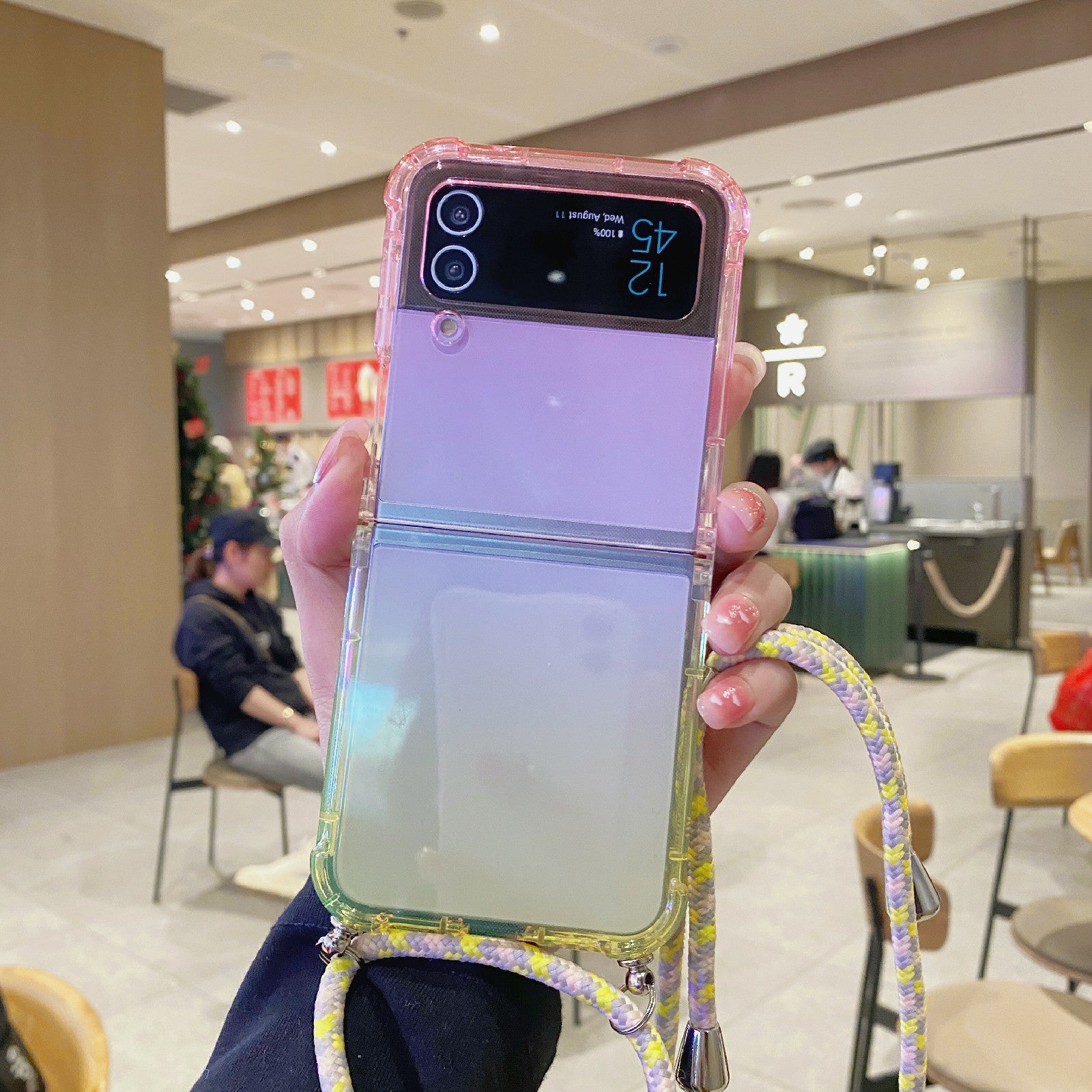 For Samsung Galaxy Z Flip3 5G Gradient Color TPU Phone Case Drop-proof Back Cover with Lanyard