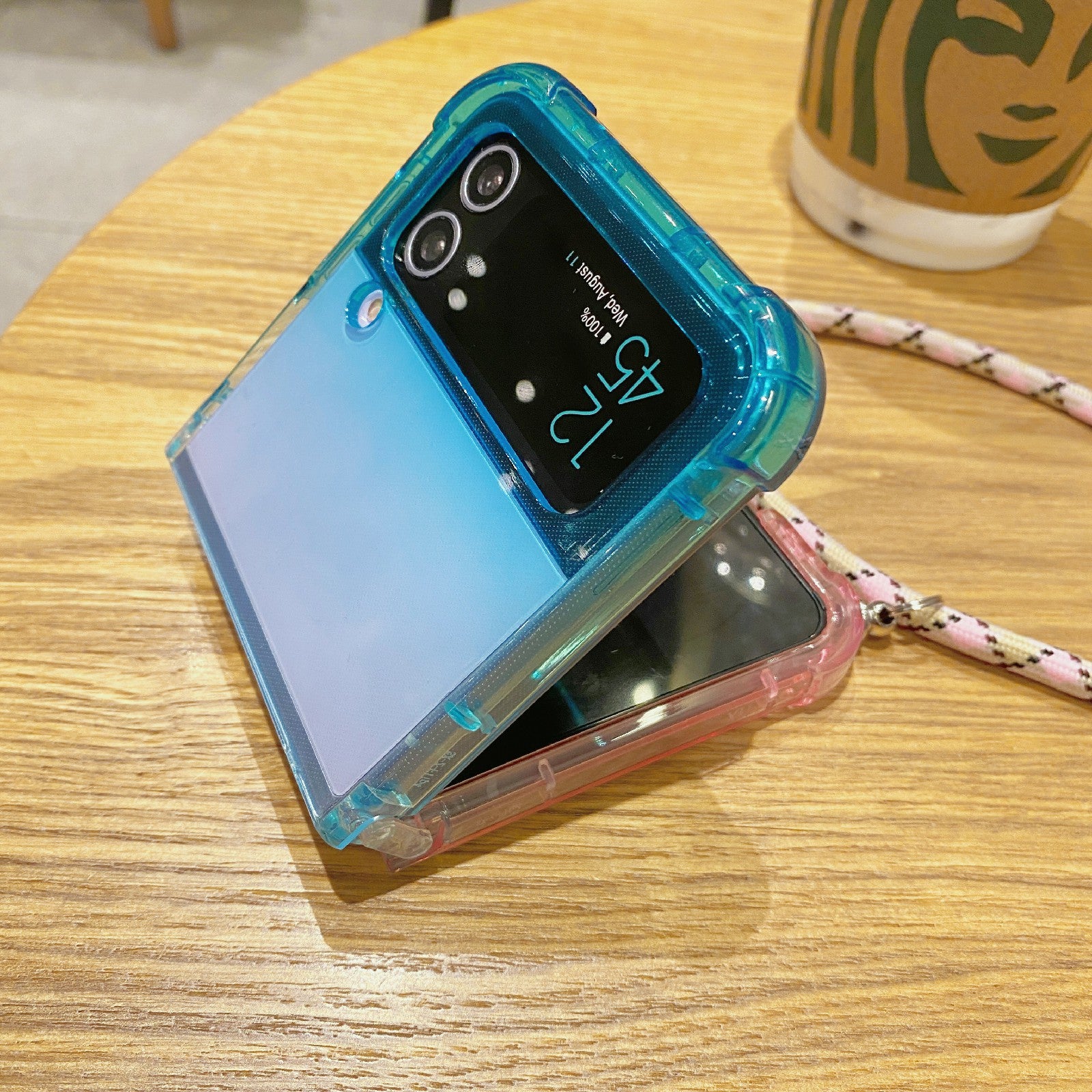 For Samsung Galaxy Z Flip3 5G Gradient Color TPU Phone Case Drop-proof Back Cover with Lanyard