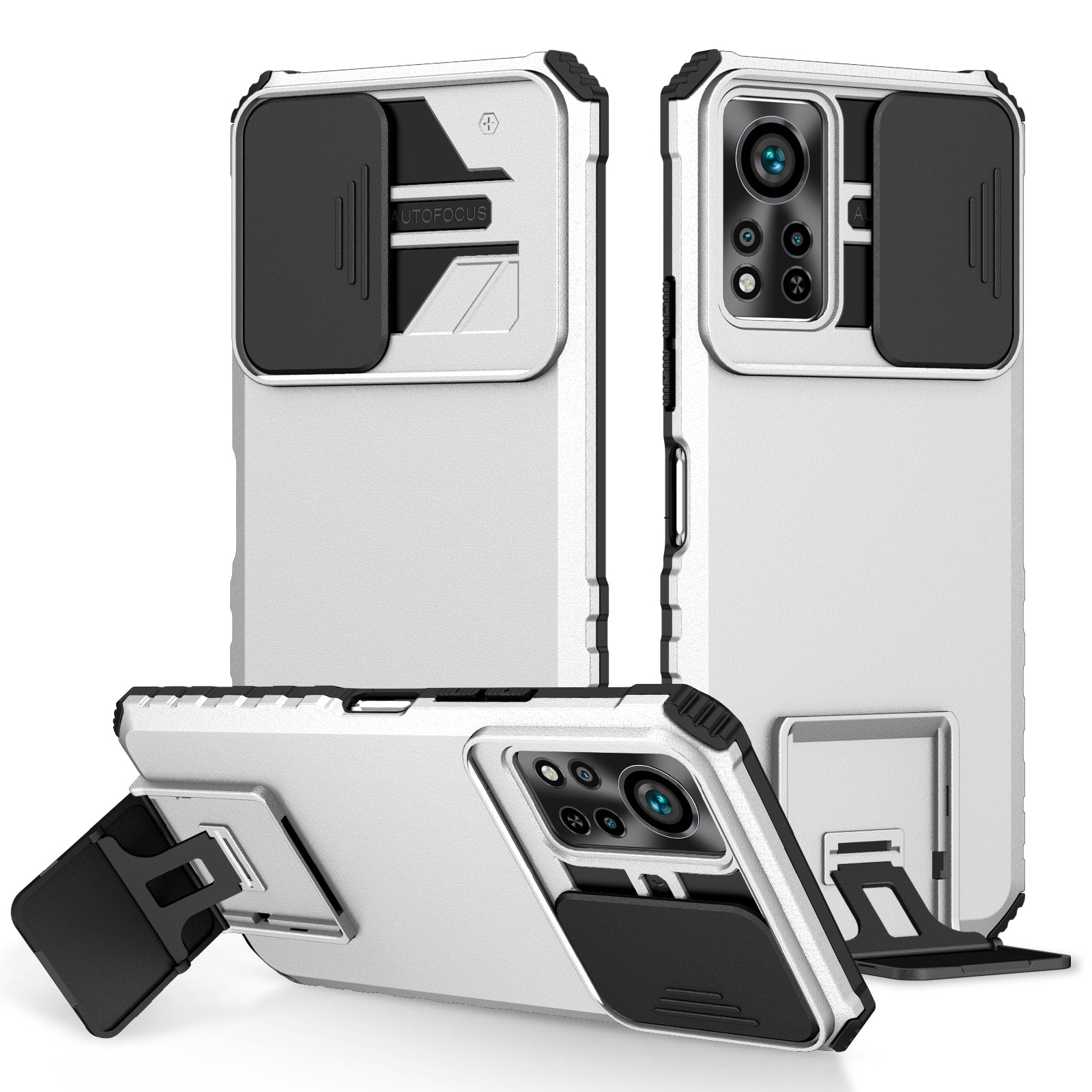 Til Infinix Hot 11s NFC 4G Slide Kamerabeskyttelse Anti-fald Mobiltelefon Shell Kickstand PC TPU Hybrid Cover Telefon Case