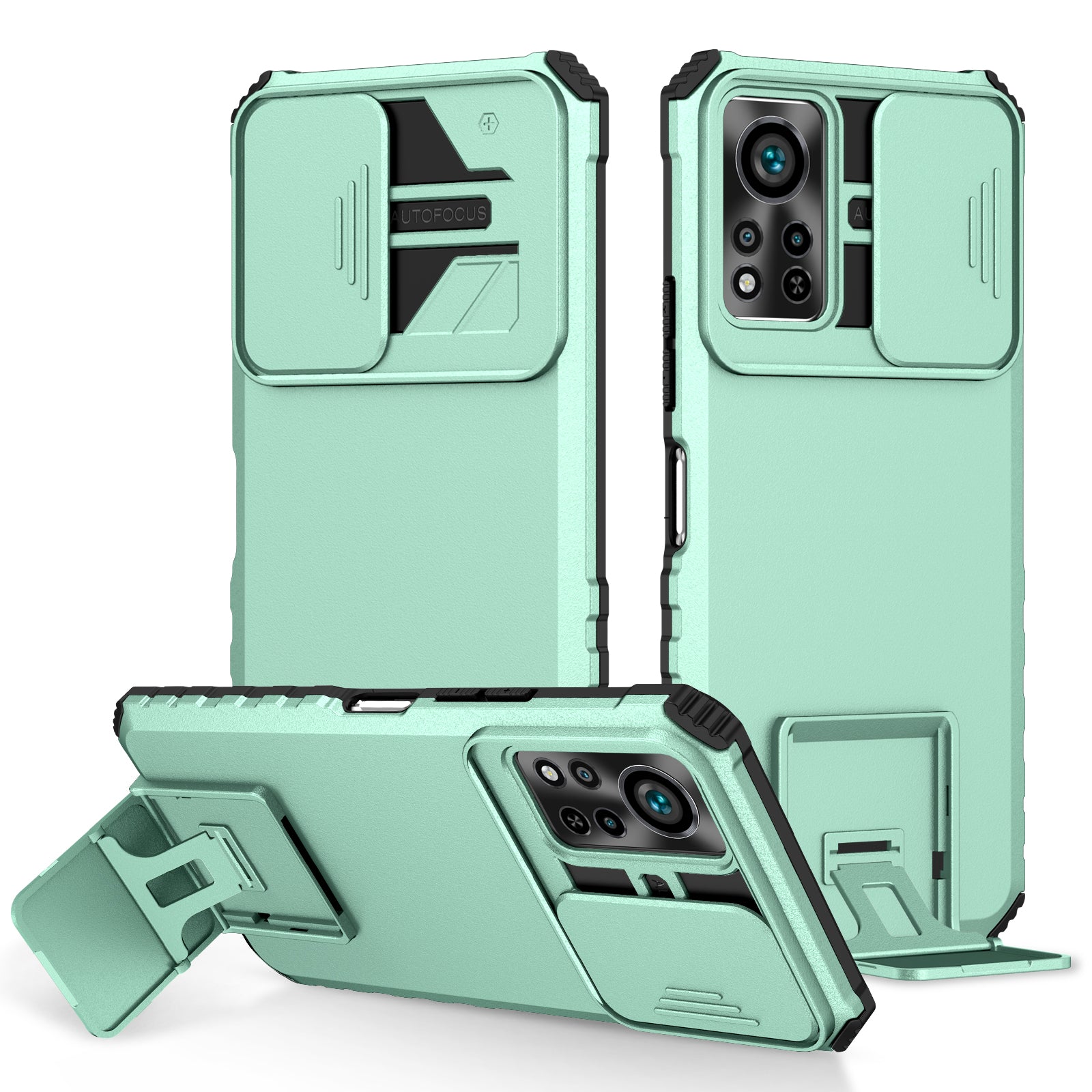 Til Infinix Hot 11s NFC 4G Slide Kamerabeskyttelse Anti-fald Mobiltelefon Shell Kickstand PC TPU Hybrid Cover Telefon Case