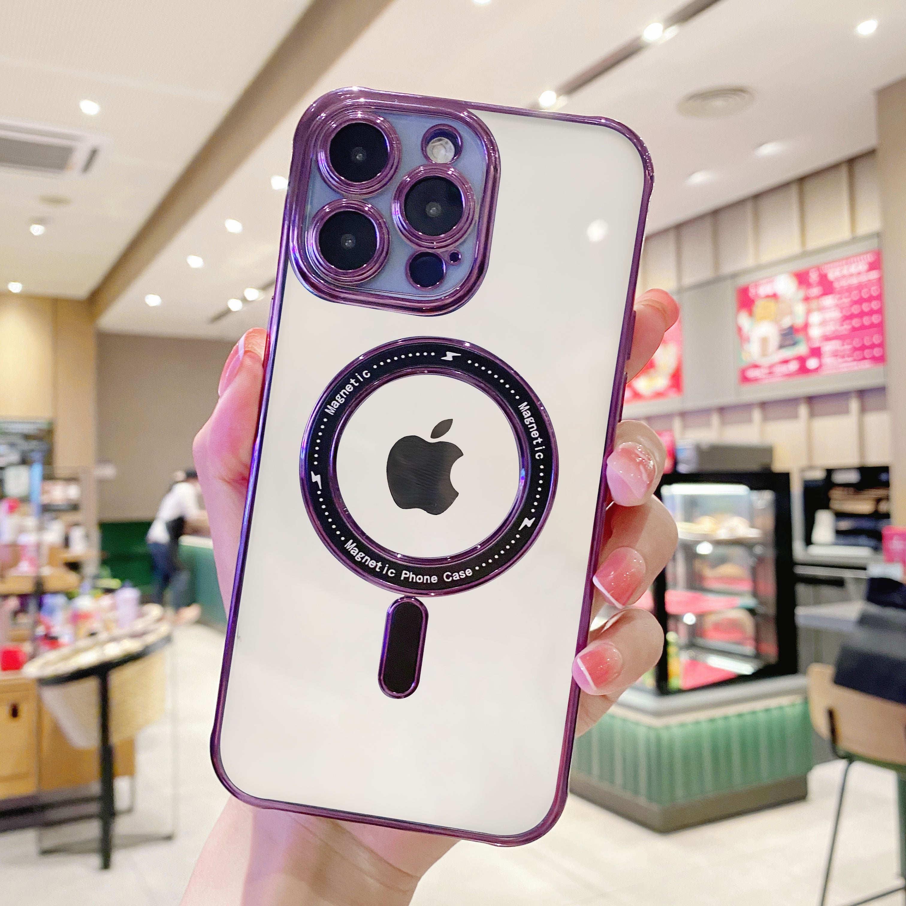 Electroplated Edges Magnetic Case for iPhone 14 Pro Max Compatible with MagSafe Soft TPU Camera Protection Transparent Phone Cover