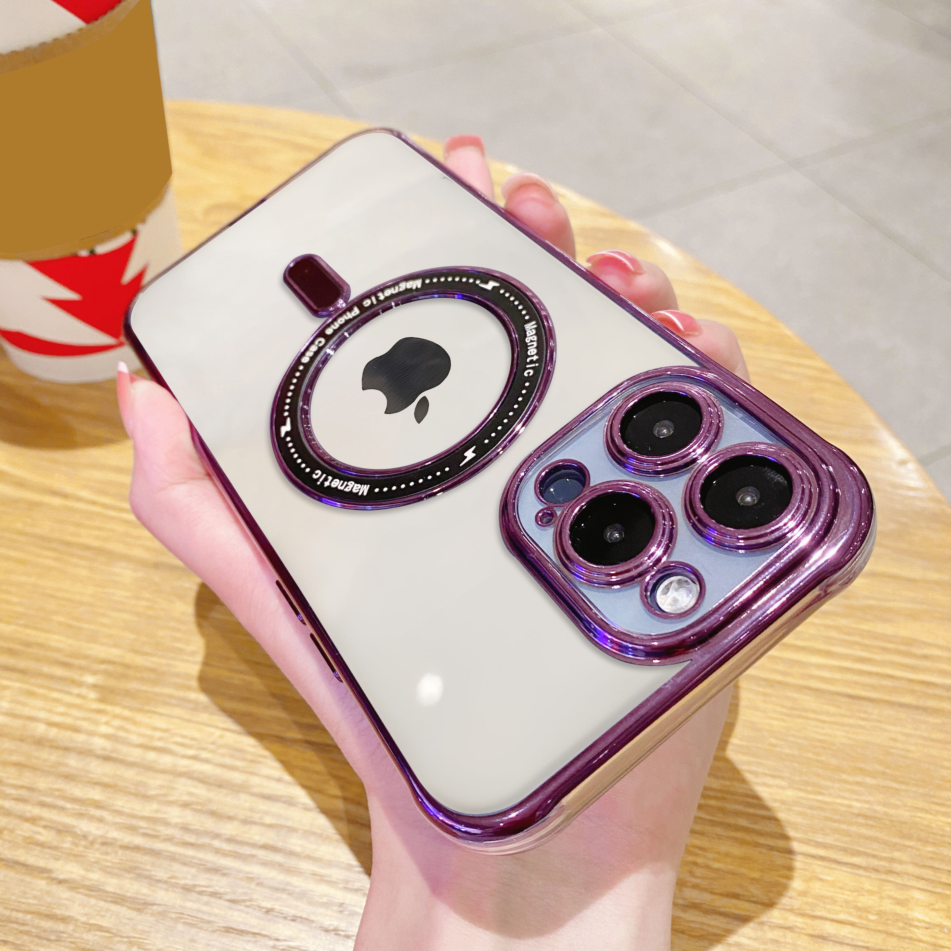 Electroplated Edges Magnetic Case for iPhone 14 Pro Max Compatible with MagSafe Soft TPU Camera Protection Transparent Phone Cover