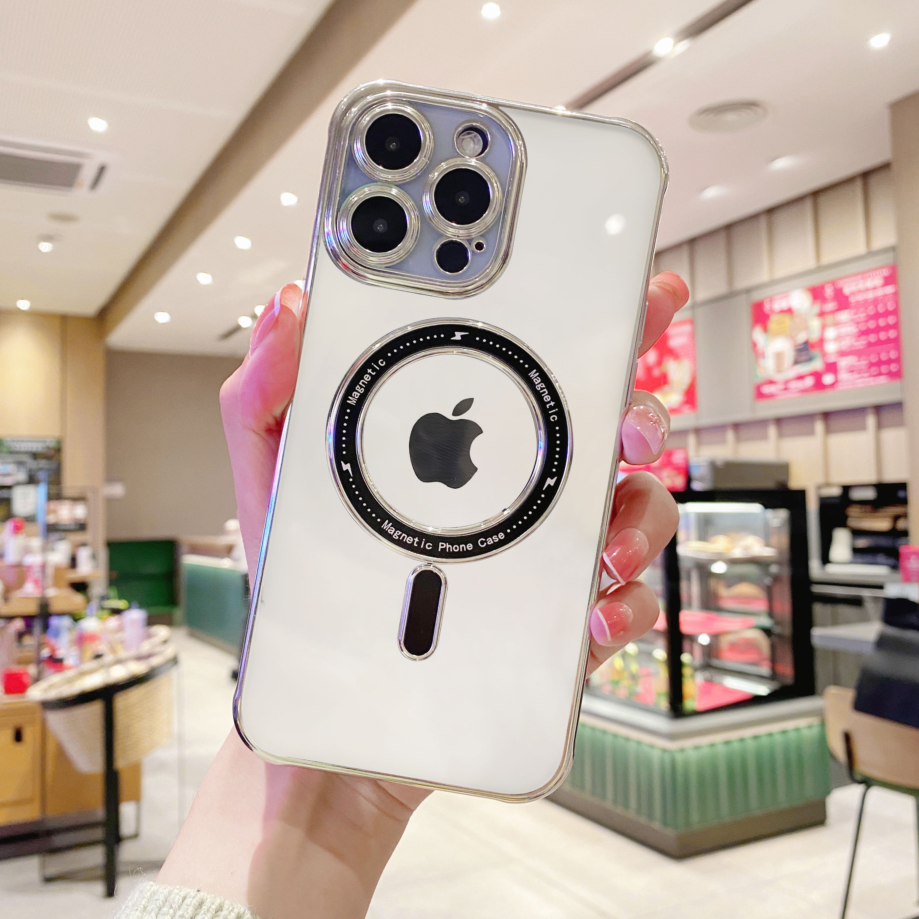 Electroplated Edges Magnetic Case for iPhone 14 Pro Max Compatible with MagSafe Soft TPU Camera Protection Transparent Phone Cover