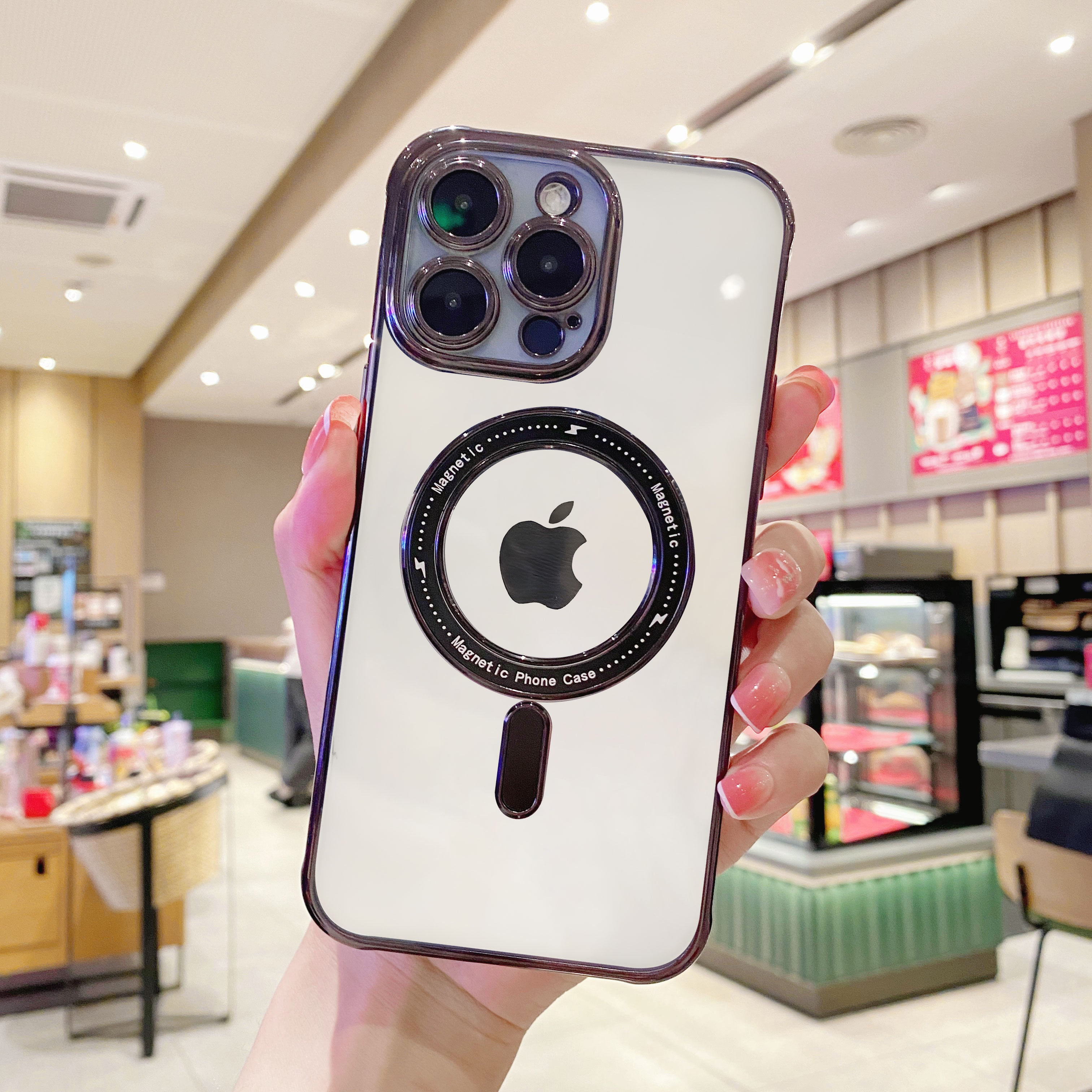 Electroplated Edges Magnetic Case for iPhone 14 Pro Max Compatible with MagSafe Soft TPU Camera Protection Transparent Phone Cover