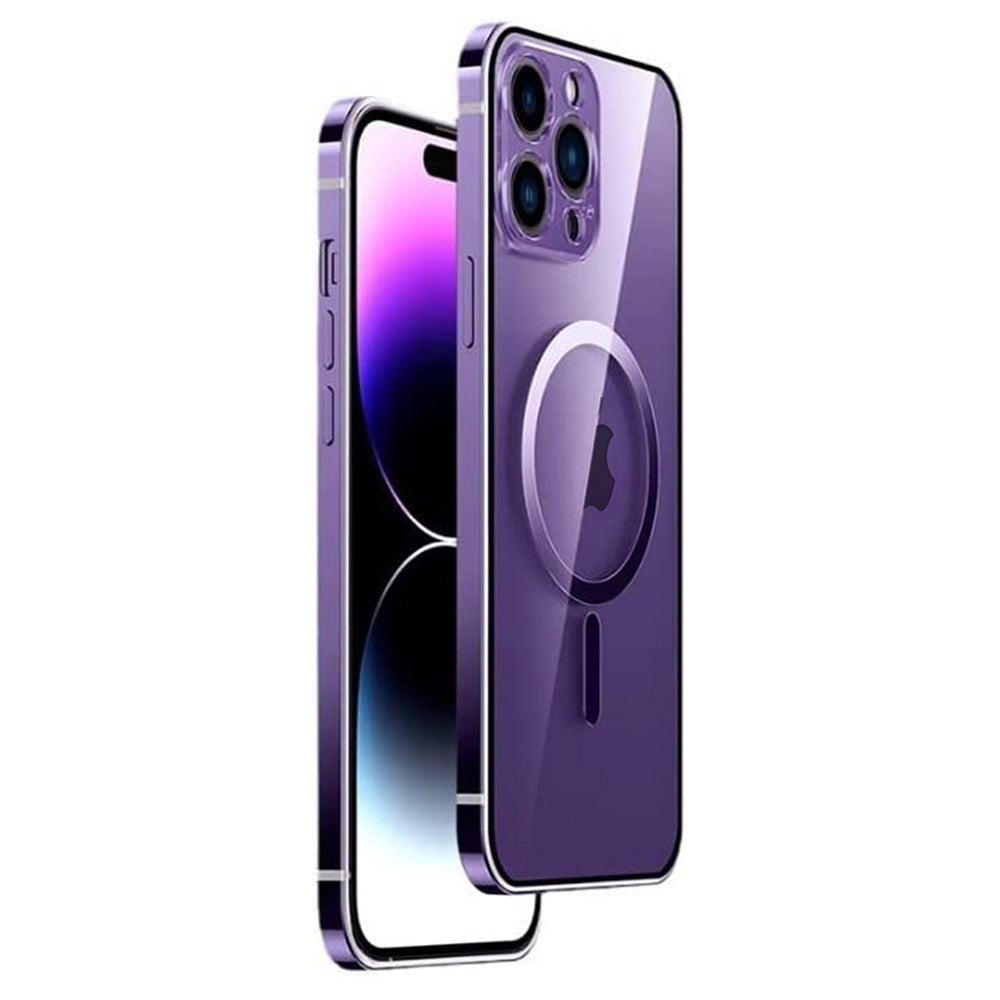 For iPhone 14 Pro Clear Magnetic Phone Case Compatible with Magsafe Tempered Glass Camera Lens Cover Metal Frame Phone Cover