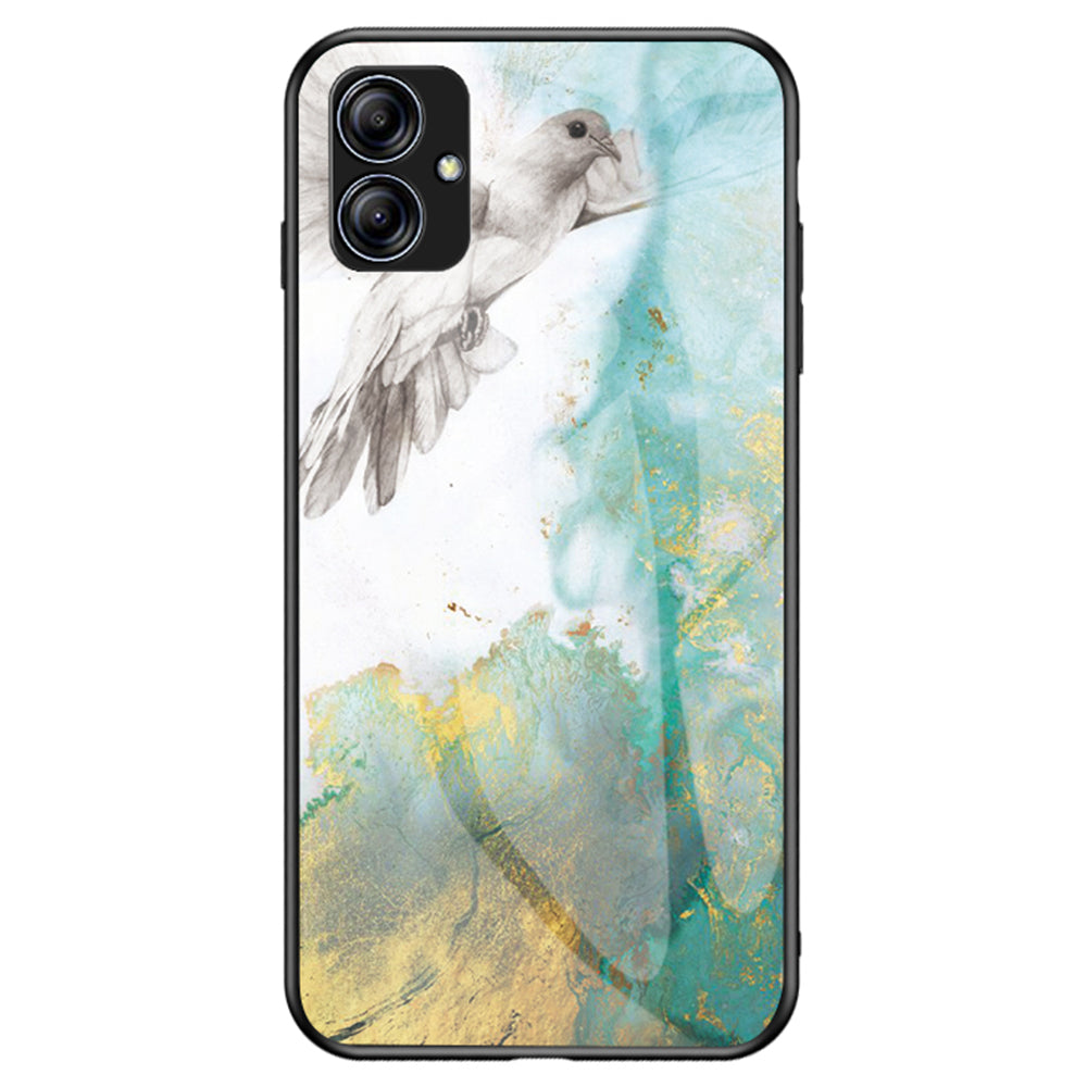 For Samsung Galaxy A04e 4G F04 4G M04 4G Marble Pattern Printing Tempered Glass Protective Phone Back Cover PC TPU Phone Case