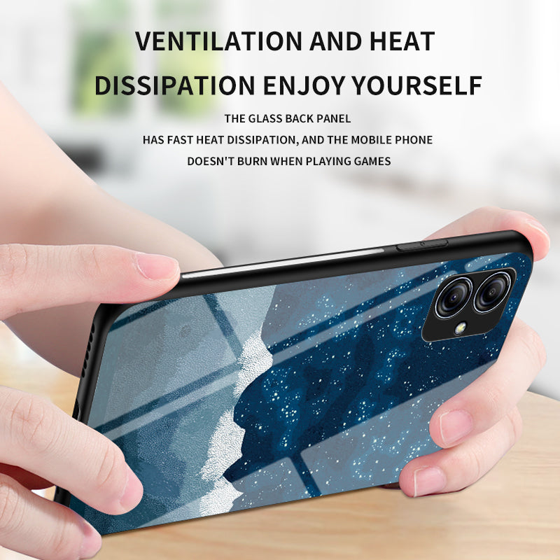 Anti-fall Phone Case For Samsung Galaxy A04e 4G F04 4G M04 4G Starry Sky Pattern Printing Tempered Glass Hard PC Soft TPU Back Cover
