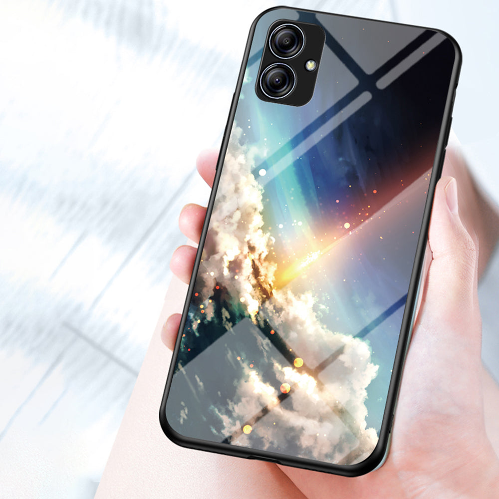 Anti-fall Phone Case For Samsung Galaxy A04e 4G F04 4G M04 4G Starry Sky Pattern Printing Tempered Glass Hard PC Soft TPU Back Cover