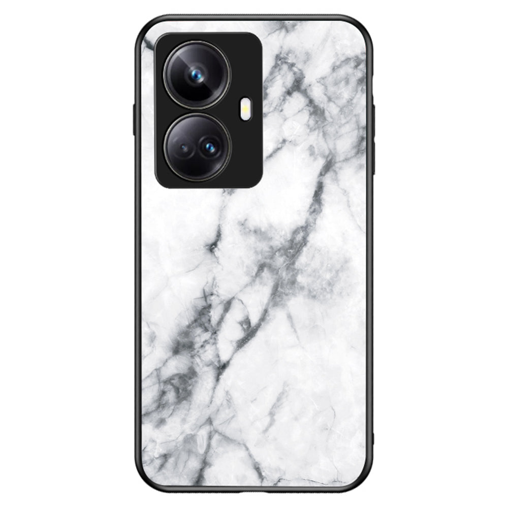 Drop-proof PC TPU Phone Case For Realme 10 Pro 5G Marble Pattern Printing Tempered Glass Back Cover