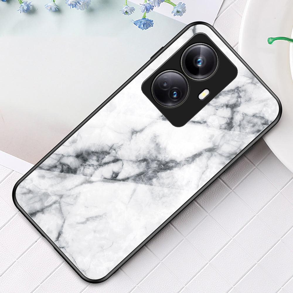Drop-proof PC TPU Phone Case For Realme 10 Pro 5G Marble Pattern Printing Tempered Glass Back Cover