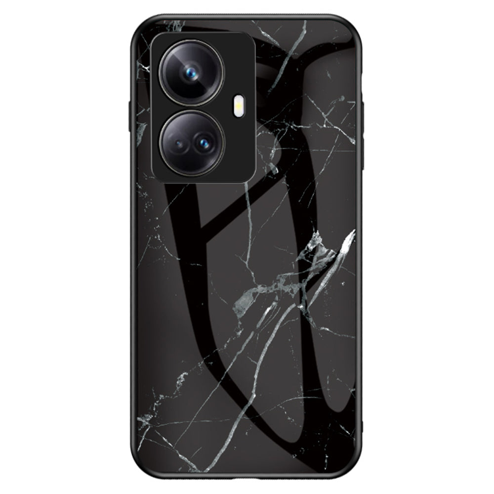 Drop-proof PC TPU Phone Case For Realme 10 Pro 5G Marble Pattern Printing Tempered Glass Back Cover