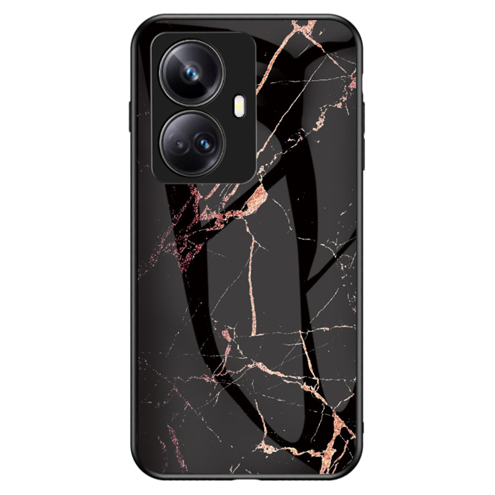 Drop-proof PC TPU Phone Case For Realme 10 Pro 5G Marble Pattern Printing Tempered Glass Back Cover