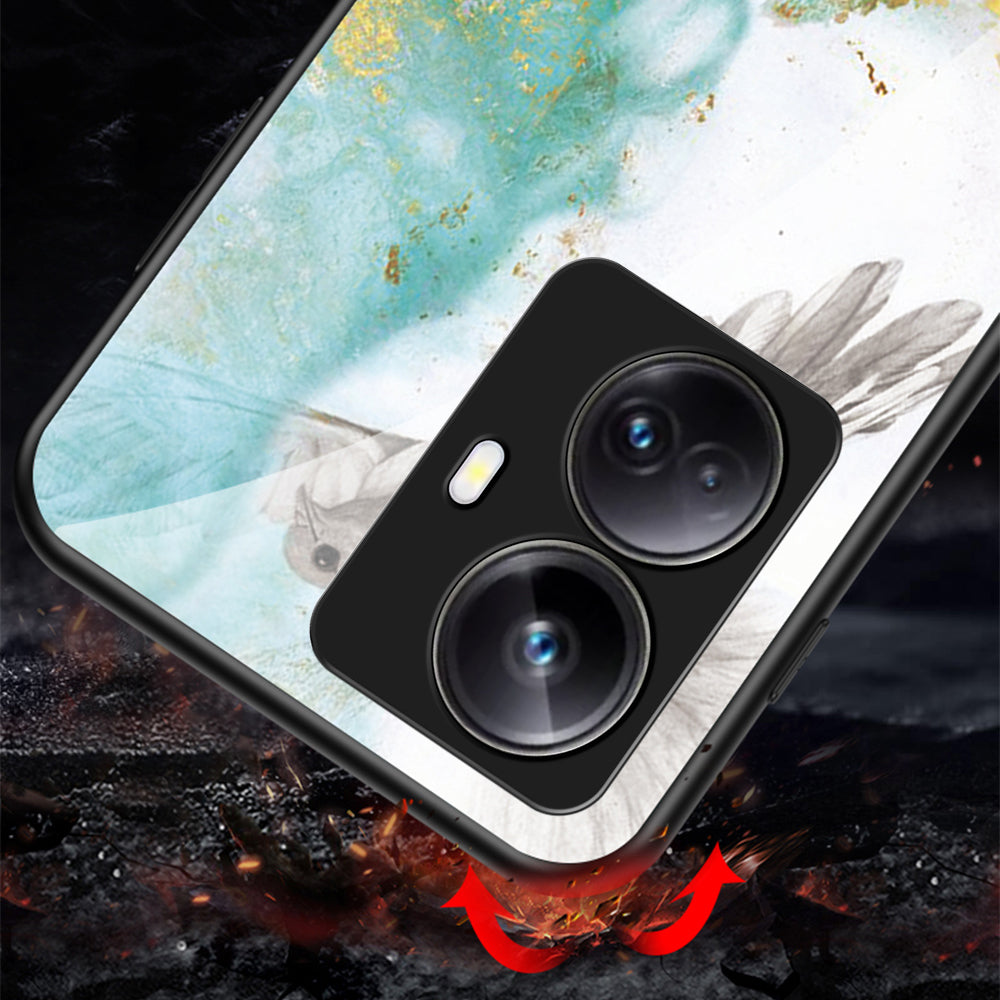 Drop-proof PC TPU Phone Case For Realme 10 Pro 5G Marble Pattern Printing Tempered Glass Back Cover