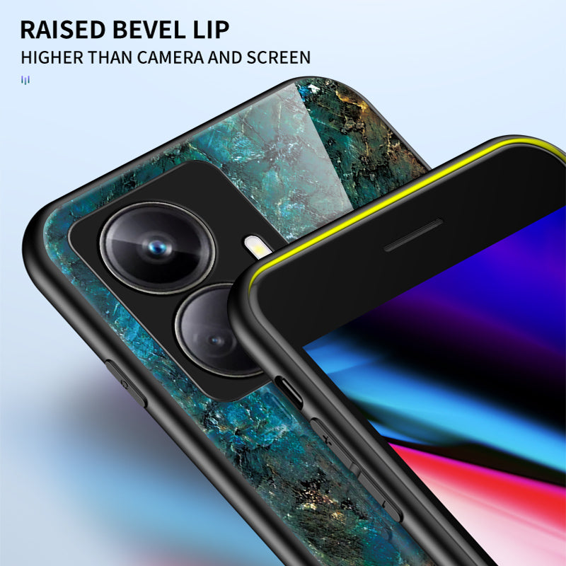 Drop-proof PC TPU Phone Case For Realme 10 Pro 5G Marble Pattern Printing Tempered Glass Back Cover