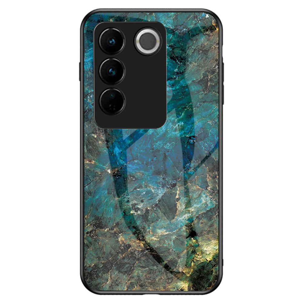 For vivo S16 Marble Pattern Printing Tempered Glass Protective Phone Back Cover Anti-fall PC TPU Phone Case