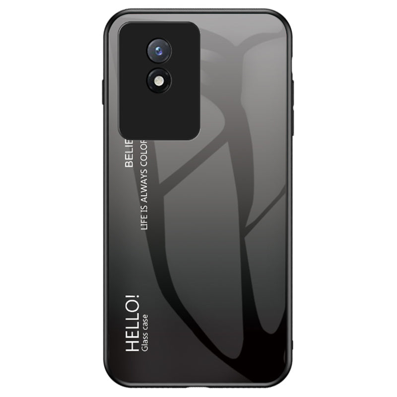 For vivo Y02 4G Gradient Color Tempered Glass Hard PC Soft TPU Hybrid Phone Case Back Shell