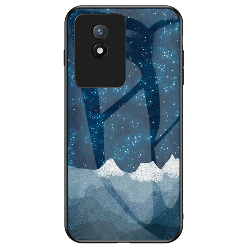 For vivo Y02 4G Starry Sky Pattern Printing Impact Resistant Phone Case Tempered Glass Hard PC Soft TPU Protective Cover