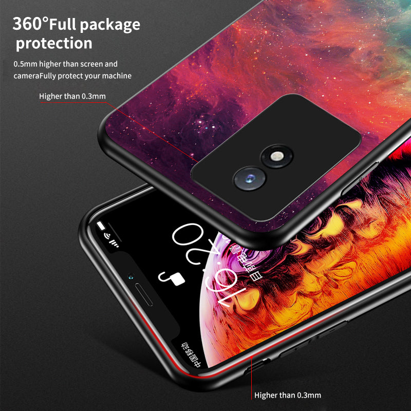 For vivo Y02 4G Starry Sky Pattern Printing Impact Resistant Phone Case Tempered Glass Hard PC Soft TPU Protective Cover