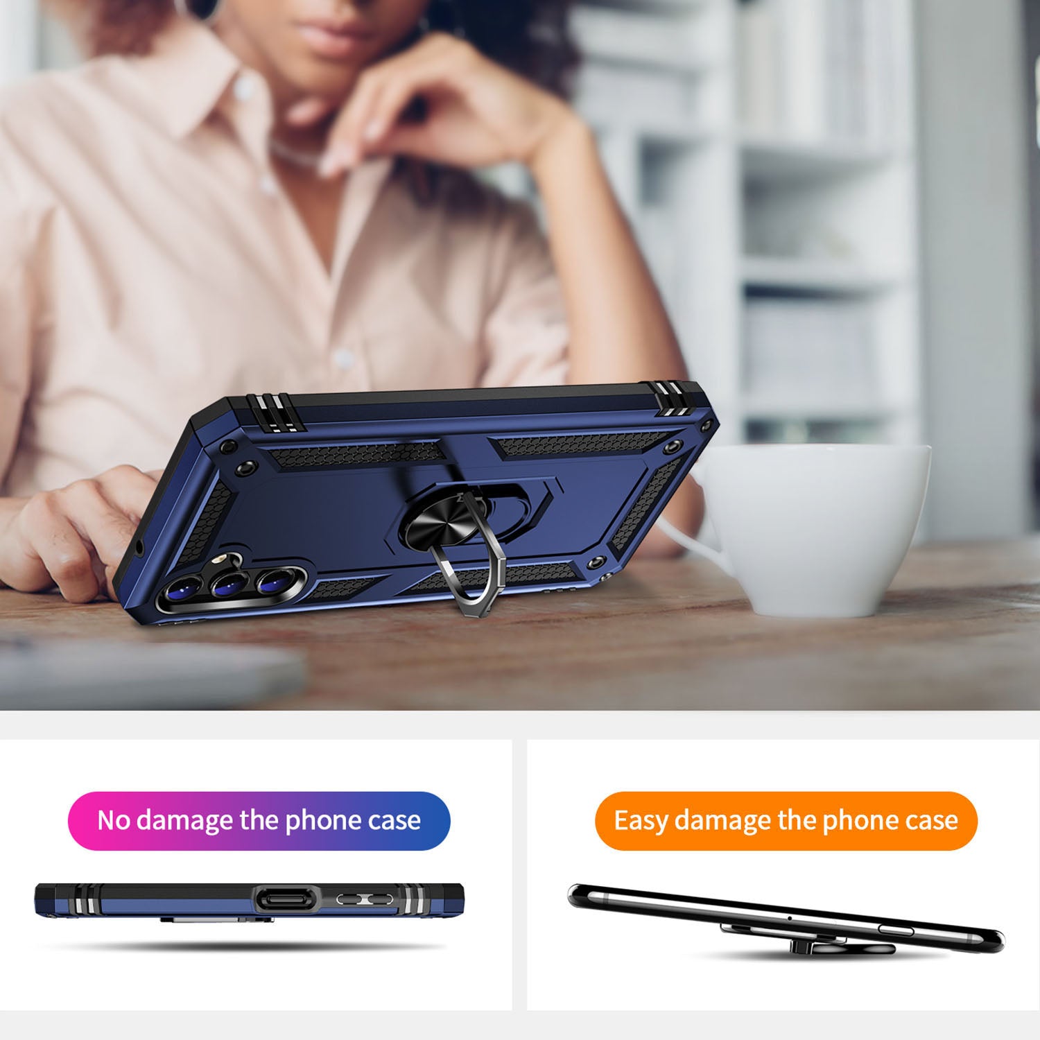 For Samsung Galaxy A14 5G Military Grade Shockproof Phone Case Ring Kickstand Design PC TPU Drop-proof Cover