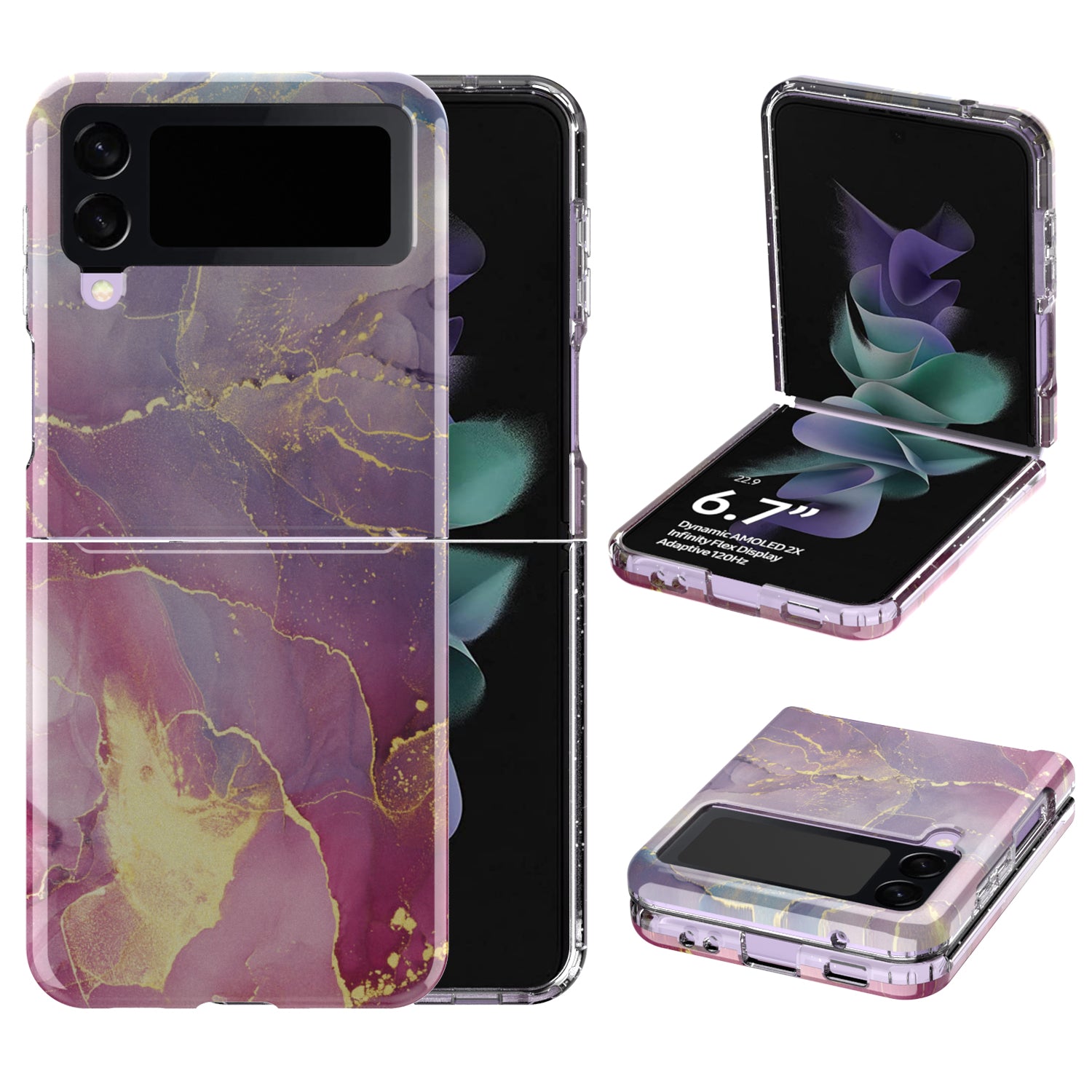 GW18 For Samsung Galaxy Z Flip3 5G Marble Pattern IMD Non-Fading Case Soft TPU Shockproof Phone Cover