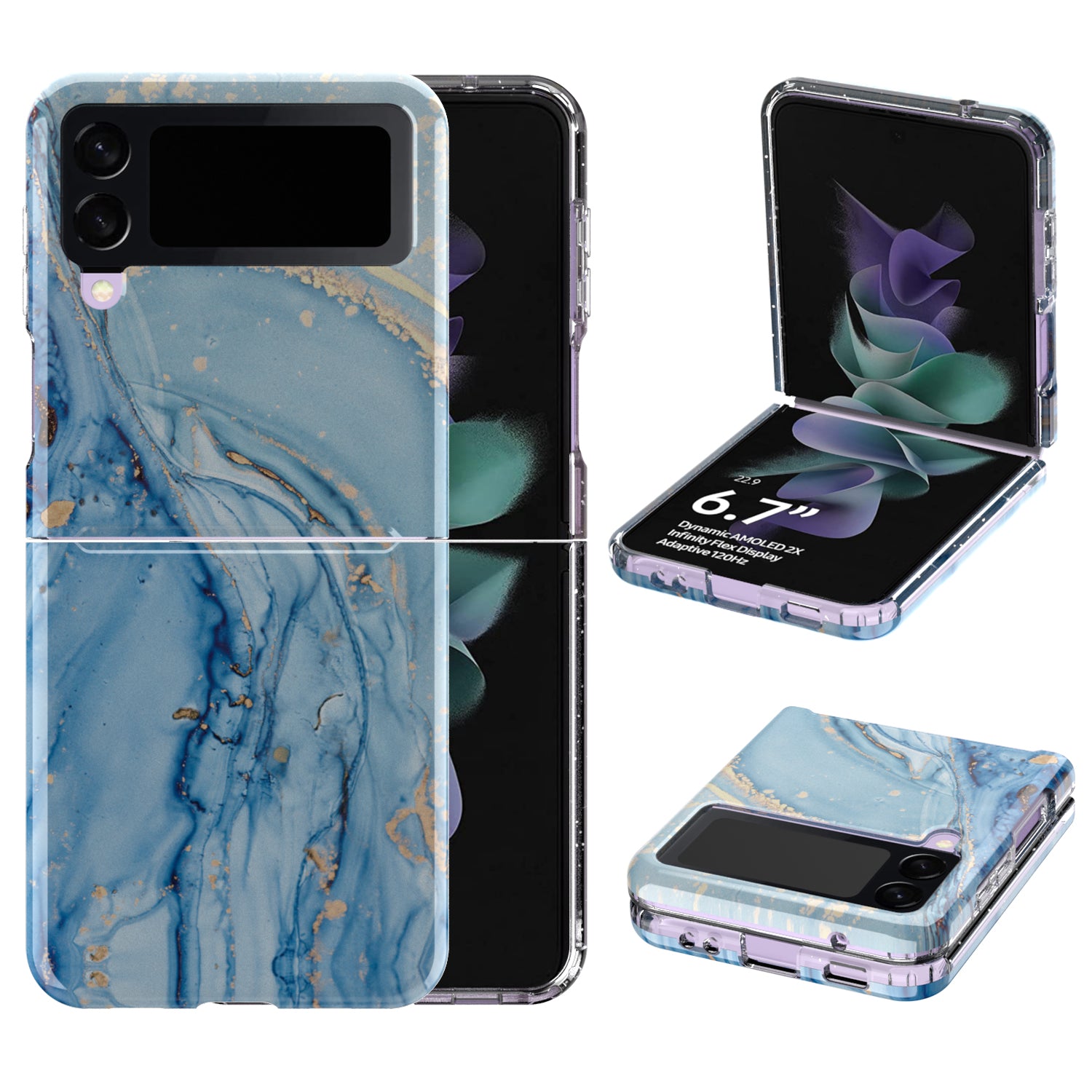 GW18 For Samsung Galaxy Z Flip3 5G Marble Pattern IMD Non-Fading Case Soft TPU Shockproof Phone Cover