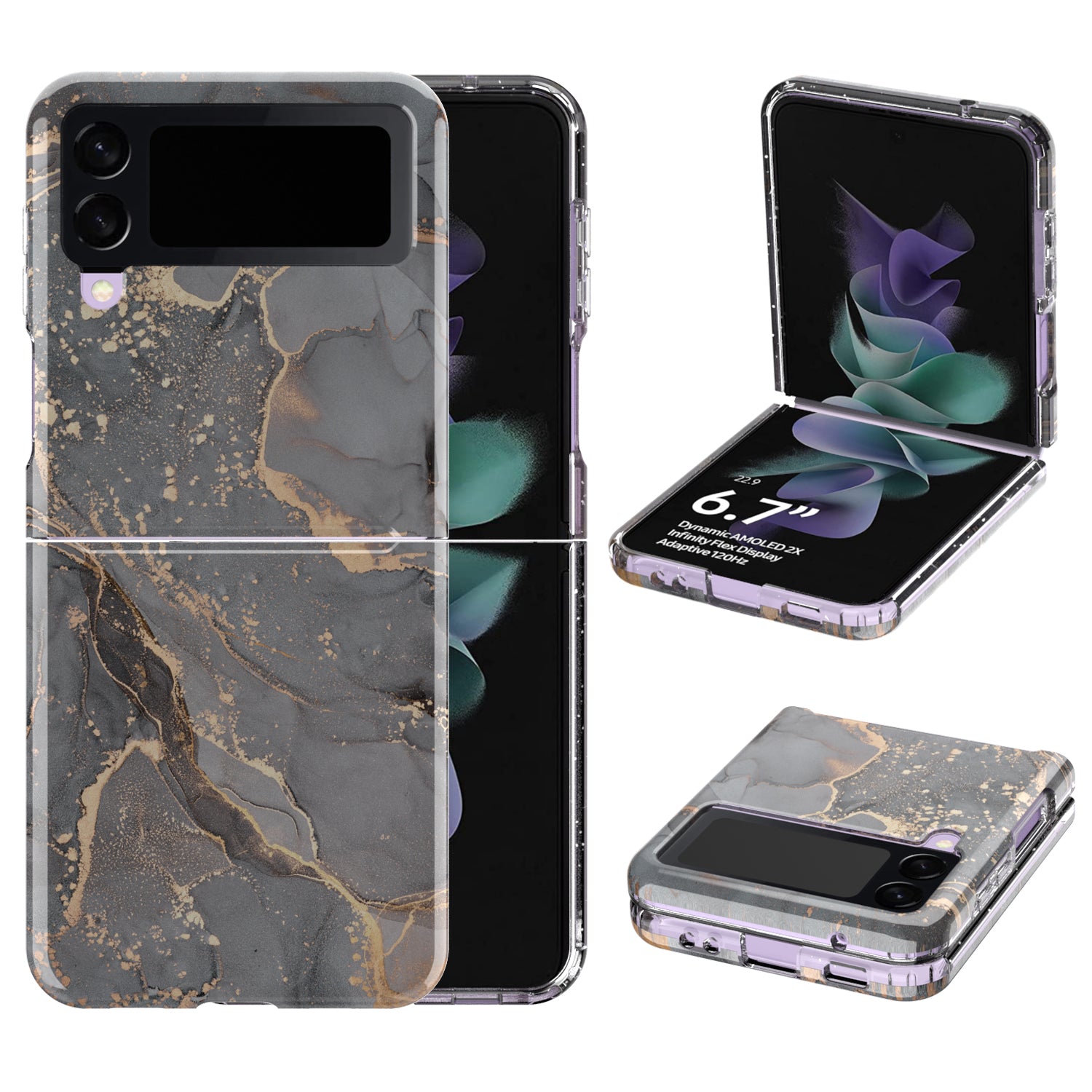 GW18 For Samsung Galaxy Z Flip3 5G Marble Pattern IMD Non-Fading Case Soft TPU Shockproof Phone Cover