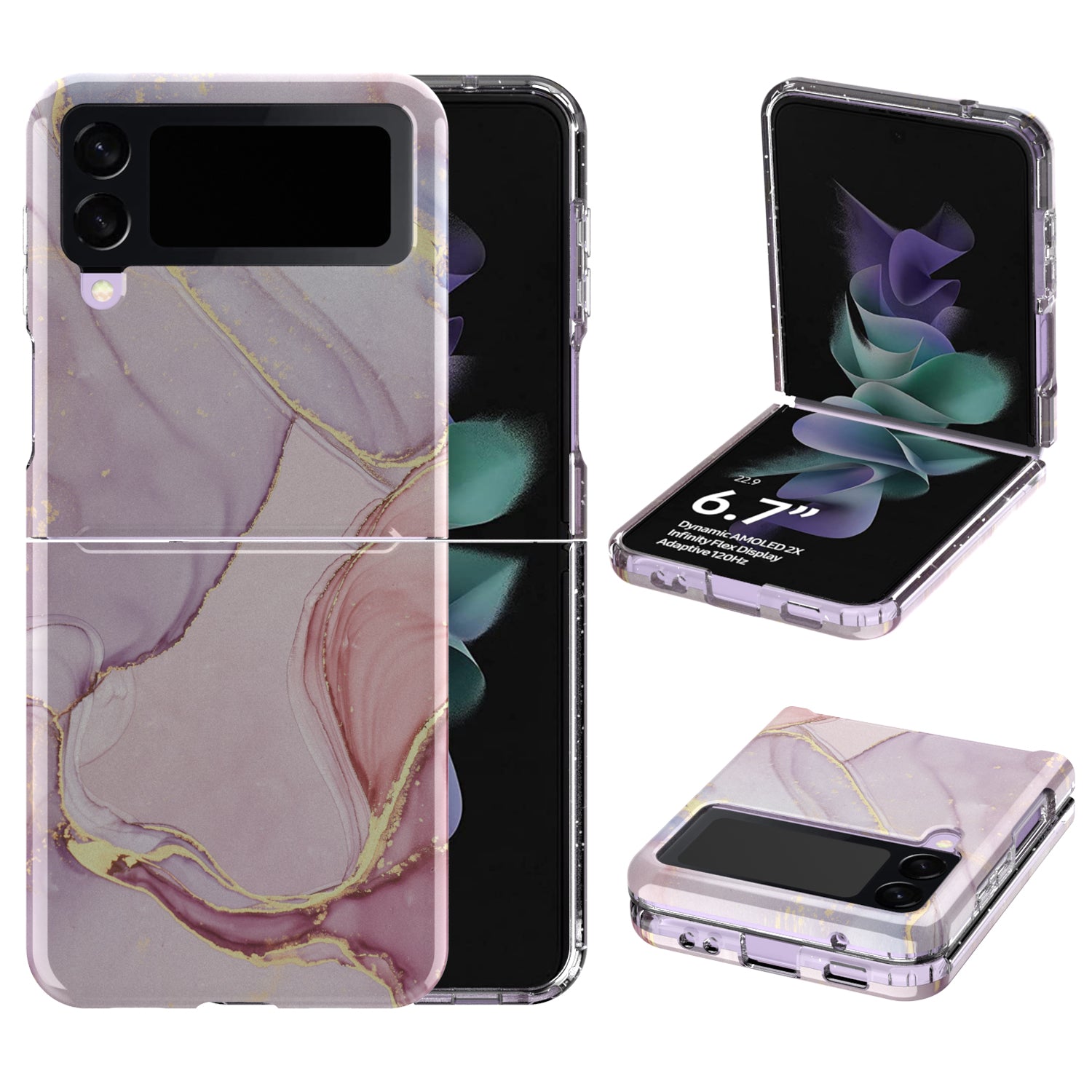 GW18 For Samsung Galaxy Z Flip3 5G Marble Pattern IMD Non-Fading Case Soft TPU Shockproof Phone Cover