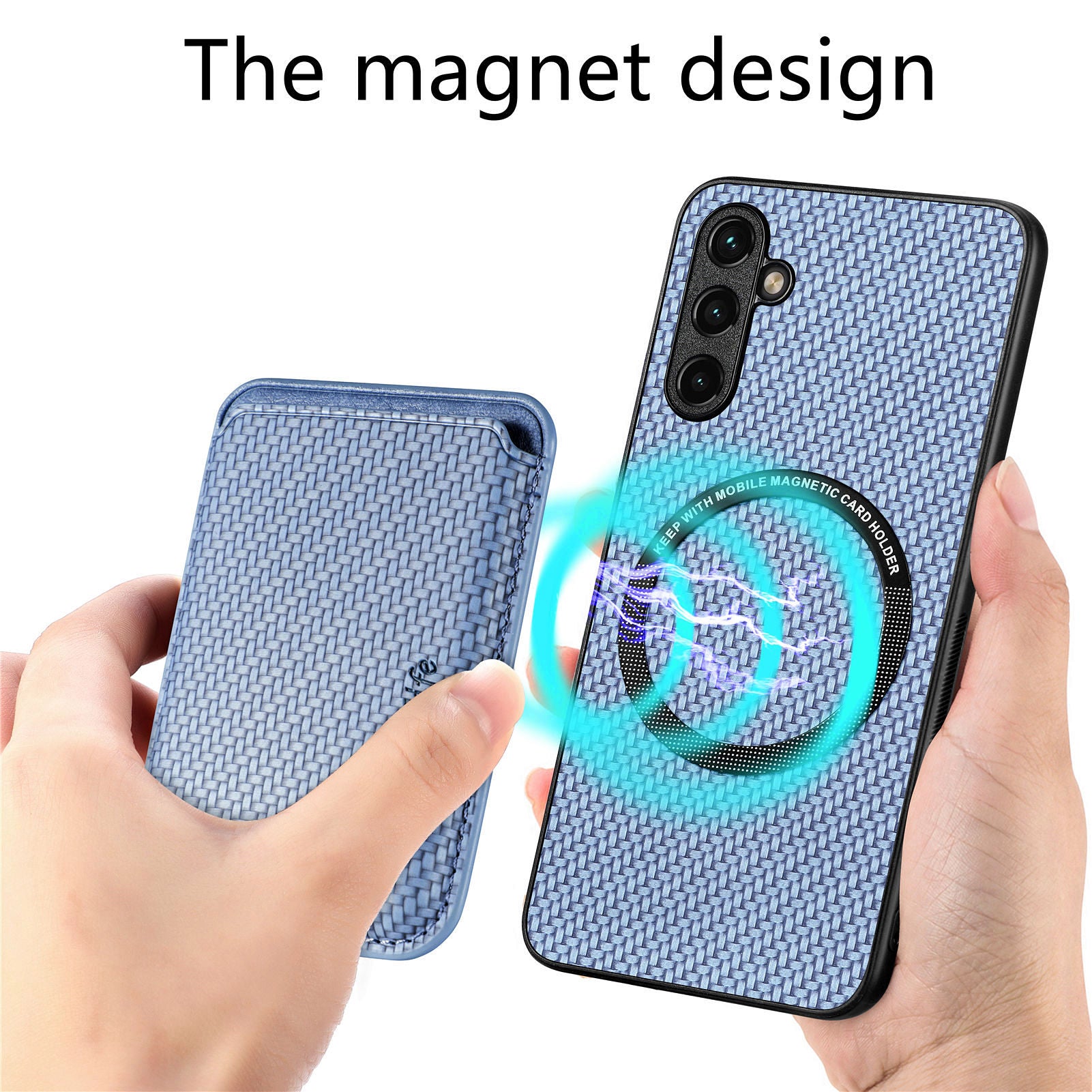 For Samsung Galaxy A54 5G Detachable 2-in-1 Magnetic Card Holder Phone Case Carbon Fiber Texture Protective Cover